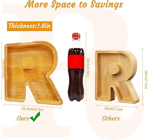 Miniatura 9 de Ladenk Alcancía de madera grande personalizada de 9 pulgadas para niños, niños, niñosniñasadultos, bancos creativos para niños para billetes y