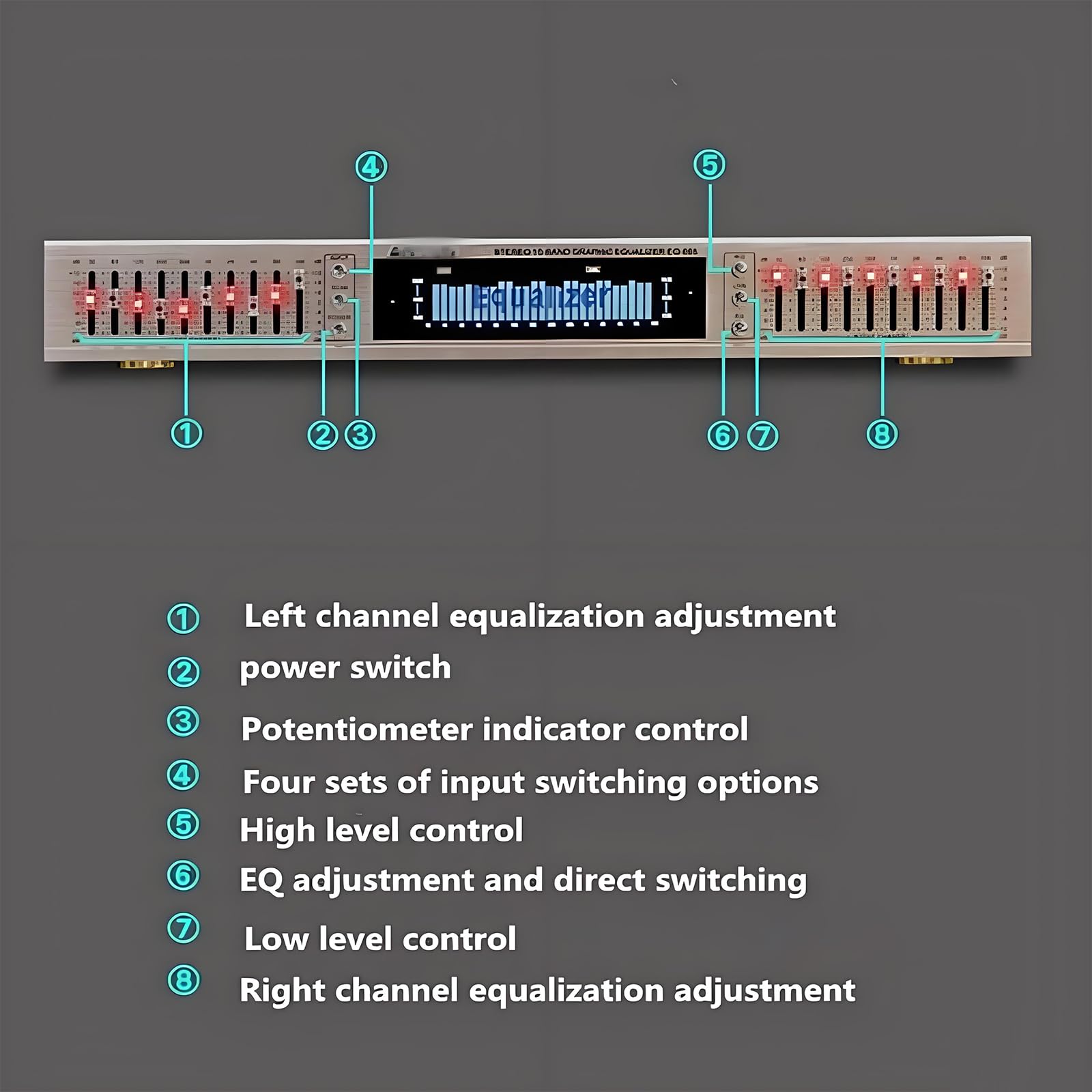 Ecualizador Gráfico Dual De 10 Bandas, Controlador Digital De Efectos De Audio, Respuesta De Frecuencia: 20 Hz-20 KHz, Ajuste De Frecuencias Altas/Medias/Bajas, para Casa, Escenario