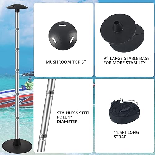 Miniatura 5 de Paquete de 2 postes de soporte para cubierta de barco, poste de soporte de acero inoxidable para cubierta de barco con correas de cincha, extensión