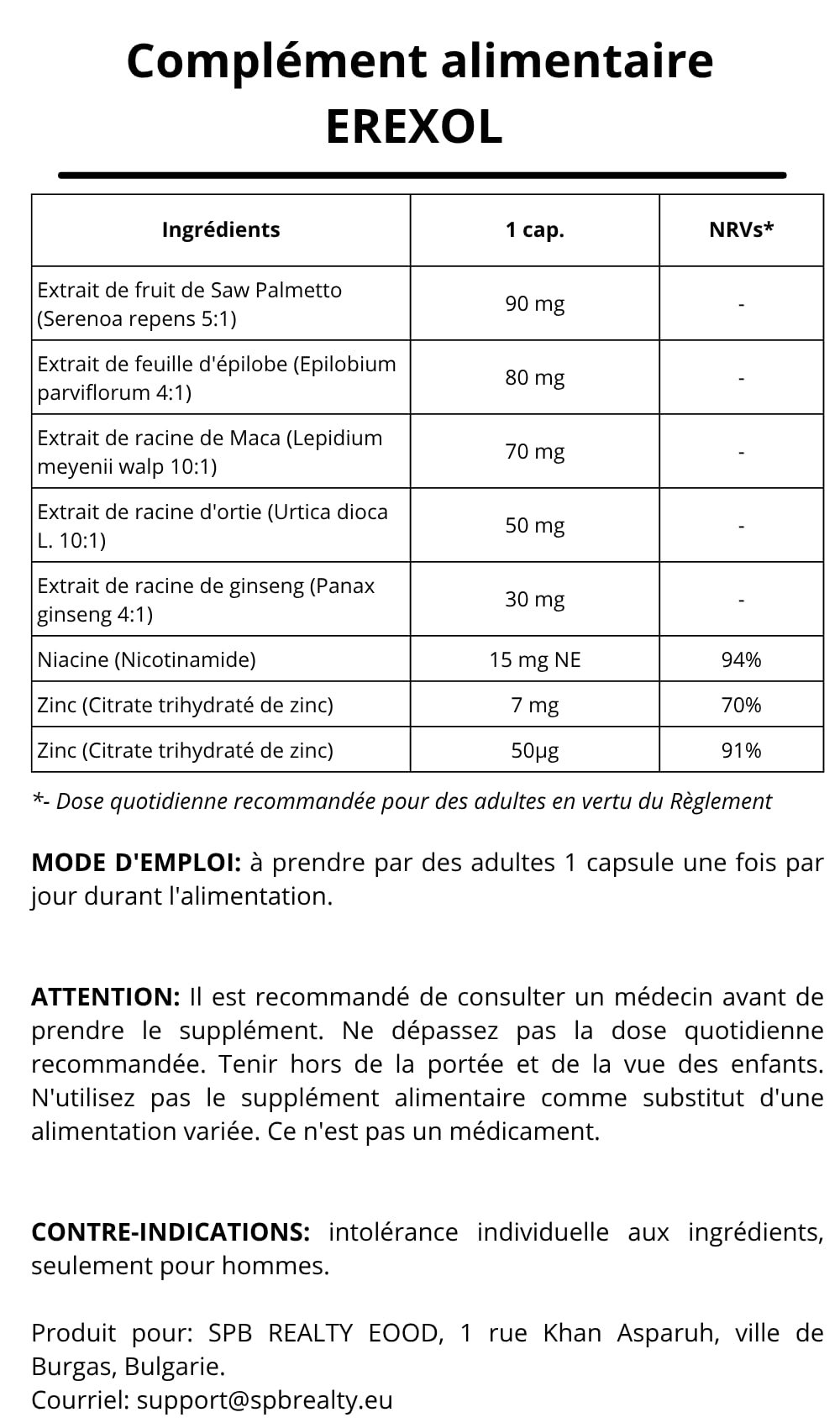 Complexe Naturel d’Extraits de Plantes et de Maca – Avec Niacine, Zinc & Sélénium – Complément Alimentaire – 60 Gélules. (1)