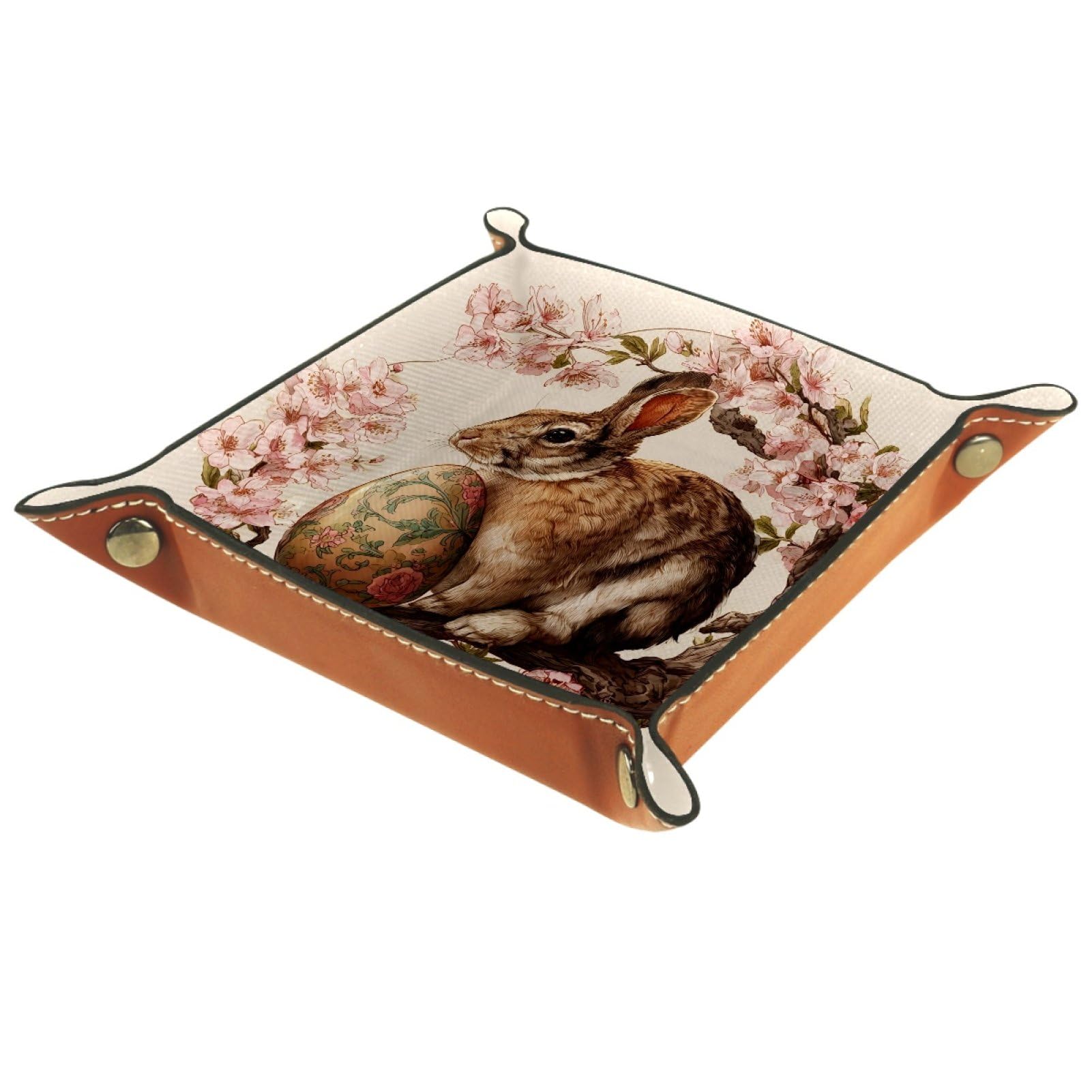 VAPOKF Cherry Blossom Bunny Dice Trays Quadrilateral Dice Folding Tray Microfiber Leather Holder for Table Games RPG DND, 20.5 × 20.5 cm