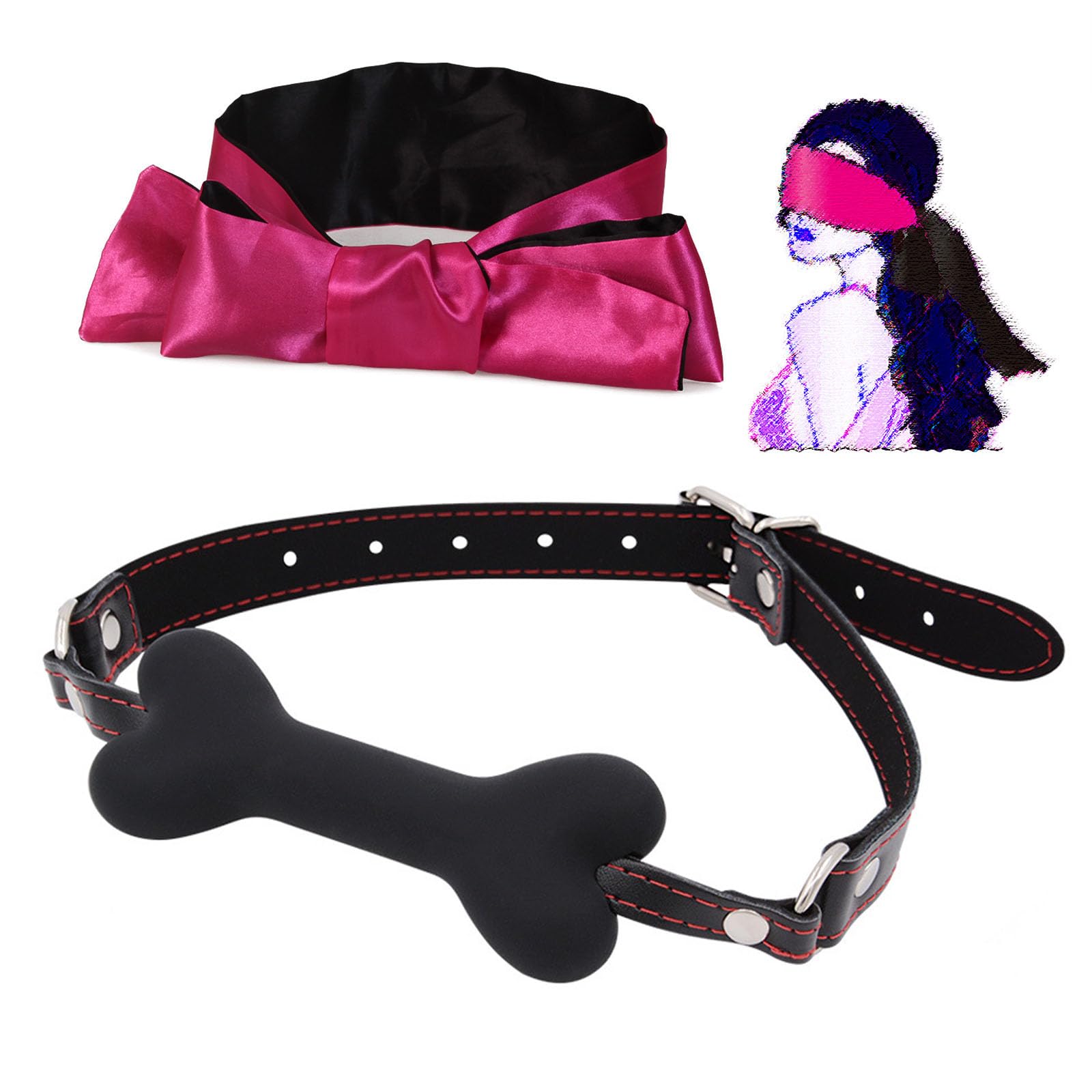 Generico Bavaglio a forma di osso BDSM e benda per gli occhi, set di allenamento bondage popolare per coppie per giochi di ruolo -LC12ITW