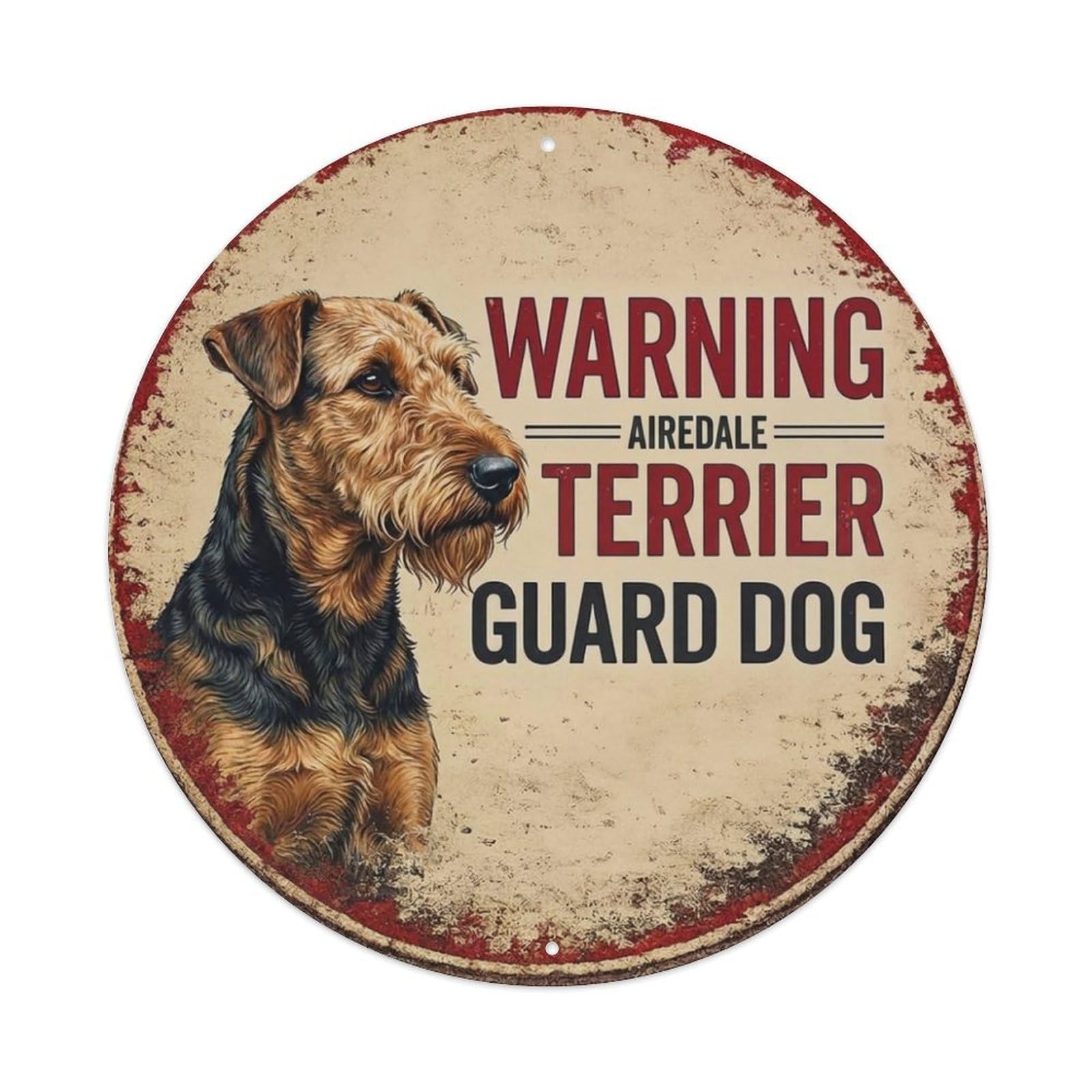 Metal Tin Sign Vintage Warning Airedale Terrier