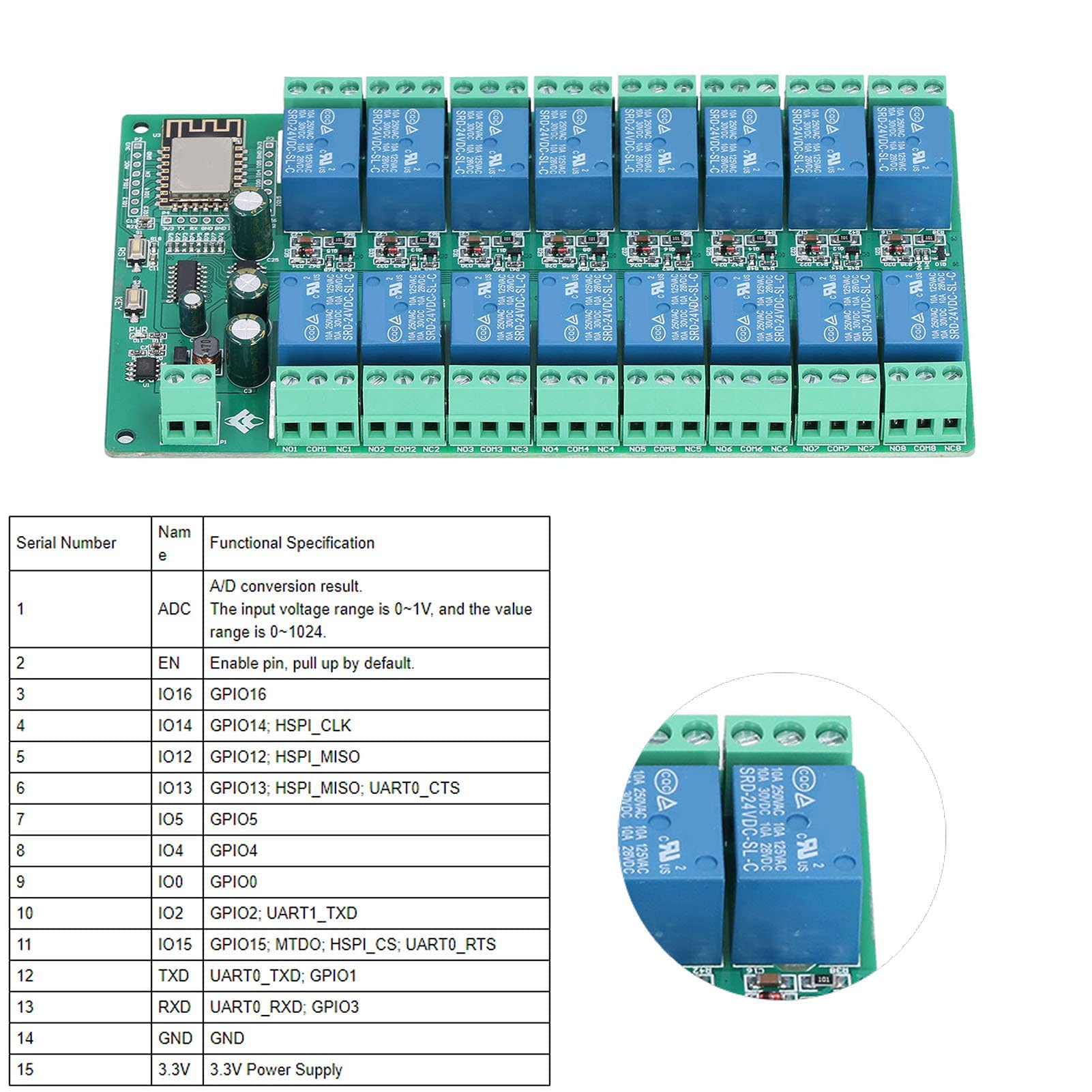 Modulo Relè Scheda di Sviluppo del Telecomando WiFi a 16 Canali DC 24V per lo Sviluppo Secondario ESP8266 Apprendimento del Controllo Wireless della Casa Intelligente