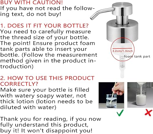 Miniatura 2 de Bomba dispensadora de jabón espumosa de 1.772 in1.75 pulgadas con boca de rosca, bomba de jabón de acero inoxidable 304 a prueba de óxido (níquel