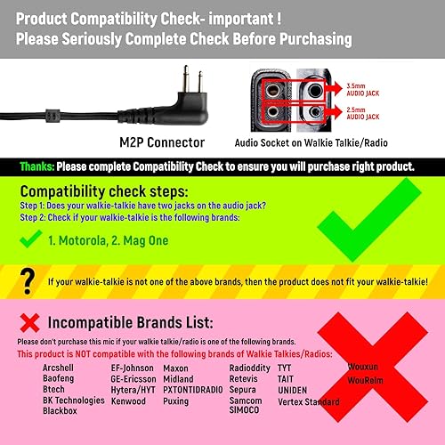 Miniatura 2 de ERIPHA Auricular Walkie Talkie de 2 pines con micrófono PTT y tubo acústico de aire compatible con Motorola BPR40 CLS 1110 1410 VL50 RDM2070D