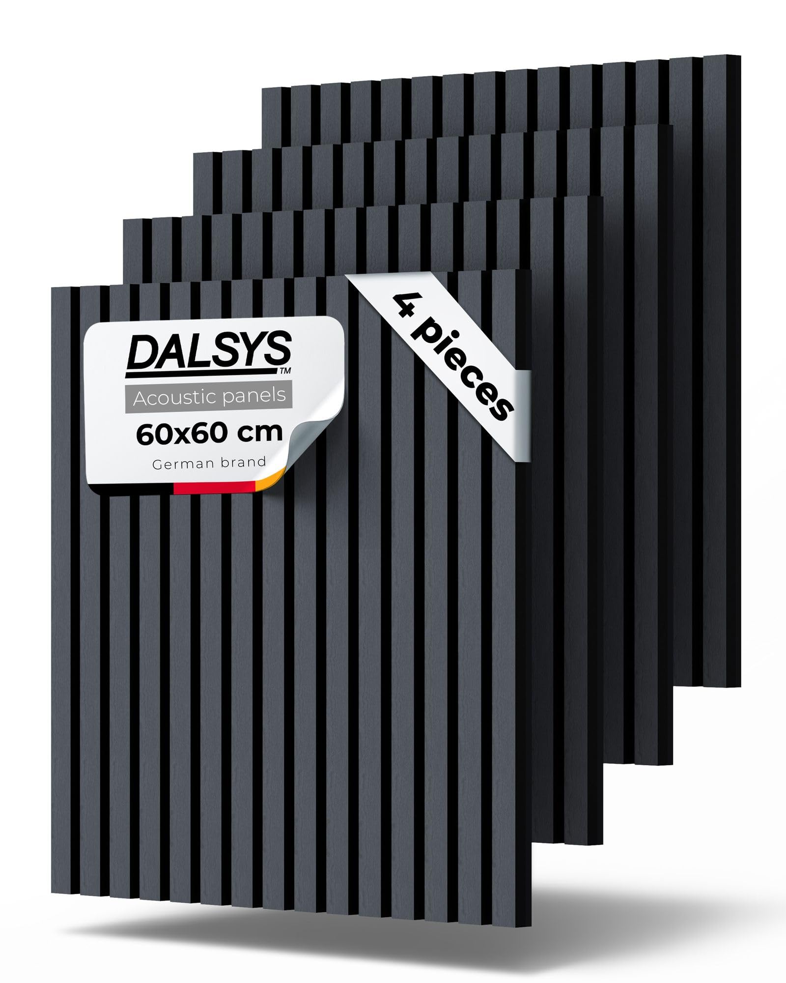 Dalsys Black Oak 4X Wooden Acoustic Panels 60 X 60Cm, Wall Cladding, Sound-Absorbing Slat Panels