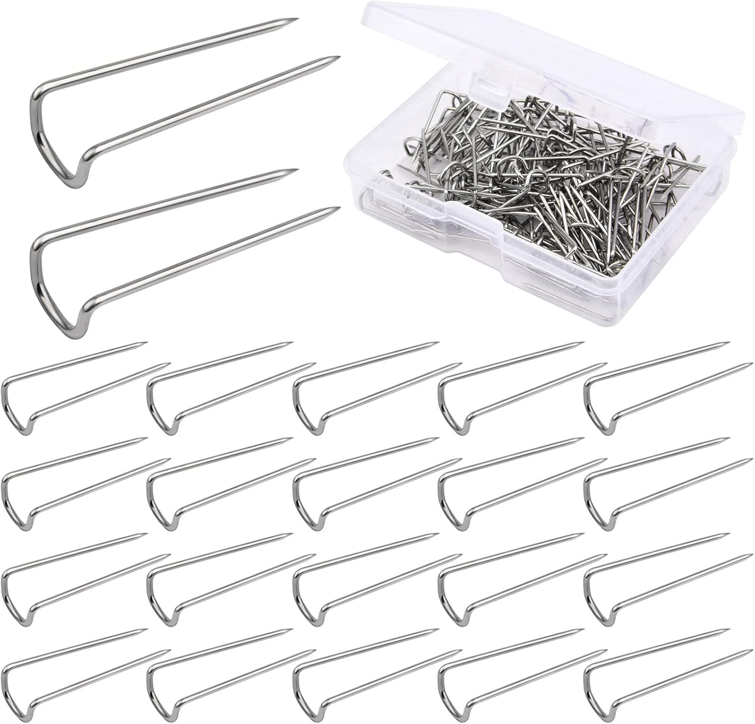 Aylifu 100 pines en U de costura, pasadores de horquilla de doble bloqueo, pasadores rectos de acero multiusos con una caja para manualidades, tela