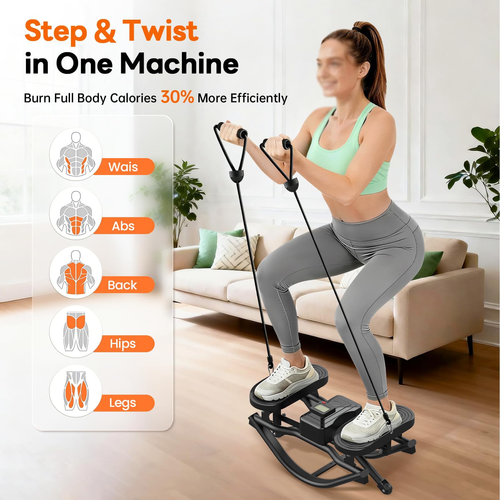 Attrezzi Palestra Casa Allenamento A Casa Pedana Fitness Mini Stepper da Casa con Fasce di Resistenza E Monitor LCD Macchina Stepper Oscillante