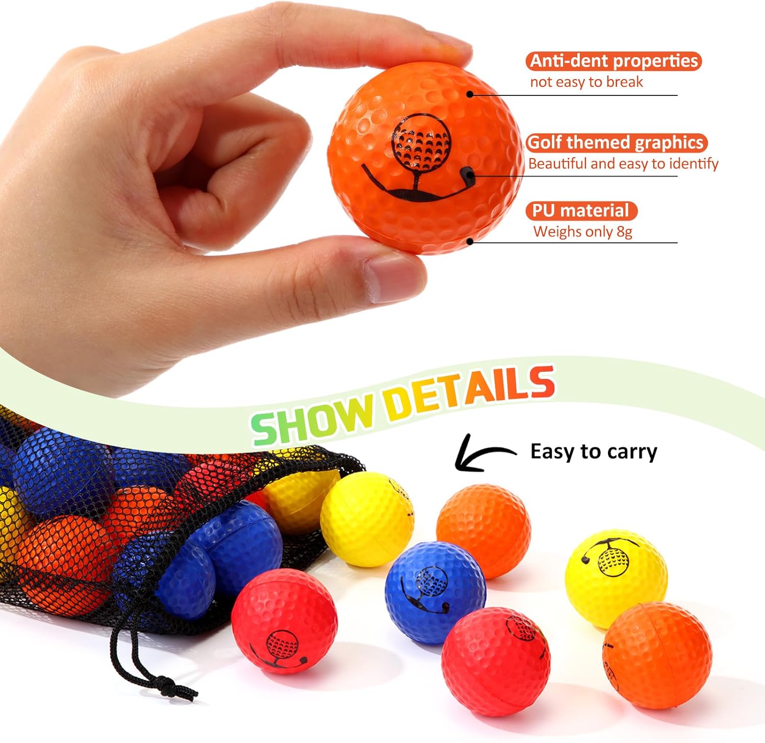 Mudder 200 Pcs Foam Golf Practice Balls Bulk, Soft Foam Ball, Realistic Feel Elastic, Limited Fly Practice for Golf Indoor or Outdoor Training Festive Christmas Stocking Stuffer