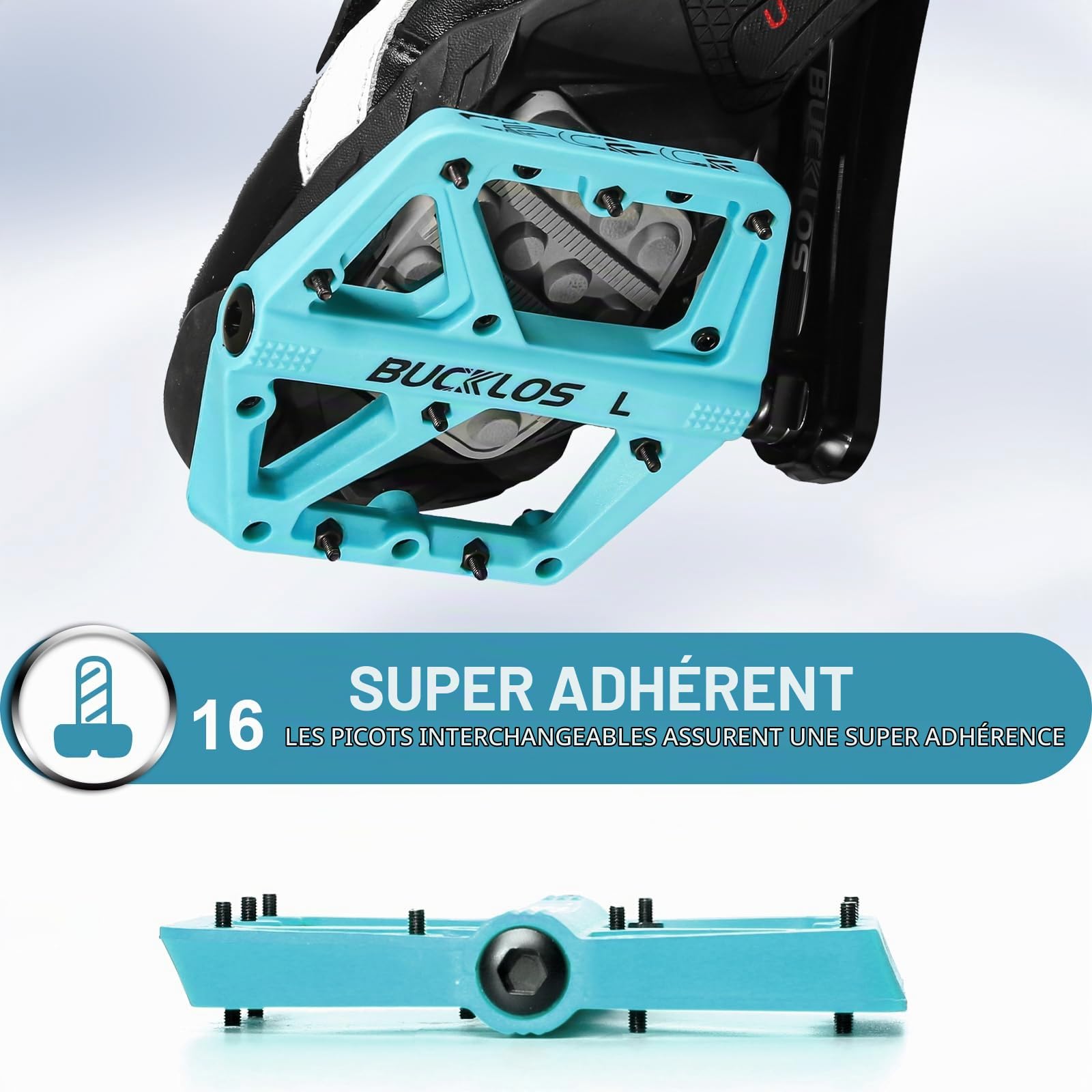 Pédales de VTT plates pour VTT - Grande plateforme - En nylon - Antidérapantes - Pour vélo adulte - 9/16"