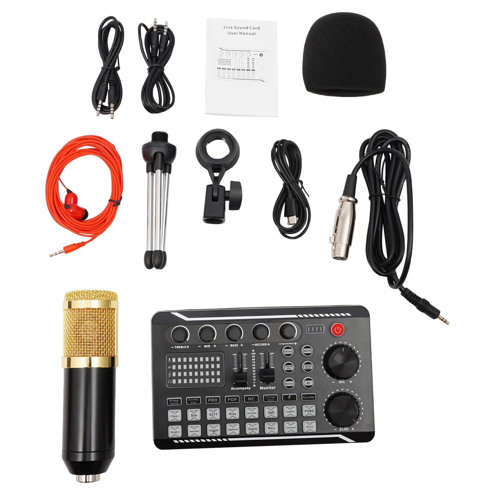 Podcast, set di microfono USB a rene, condensatore, microfono audio, mixer con scheda audio, mixer per streaming, podcasting, registrazione podcast per laptop, personal computer, smartphone
