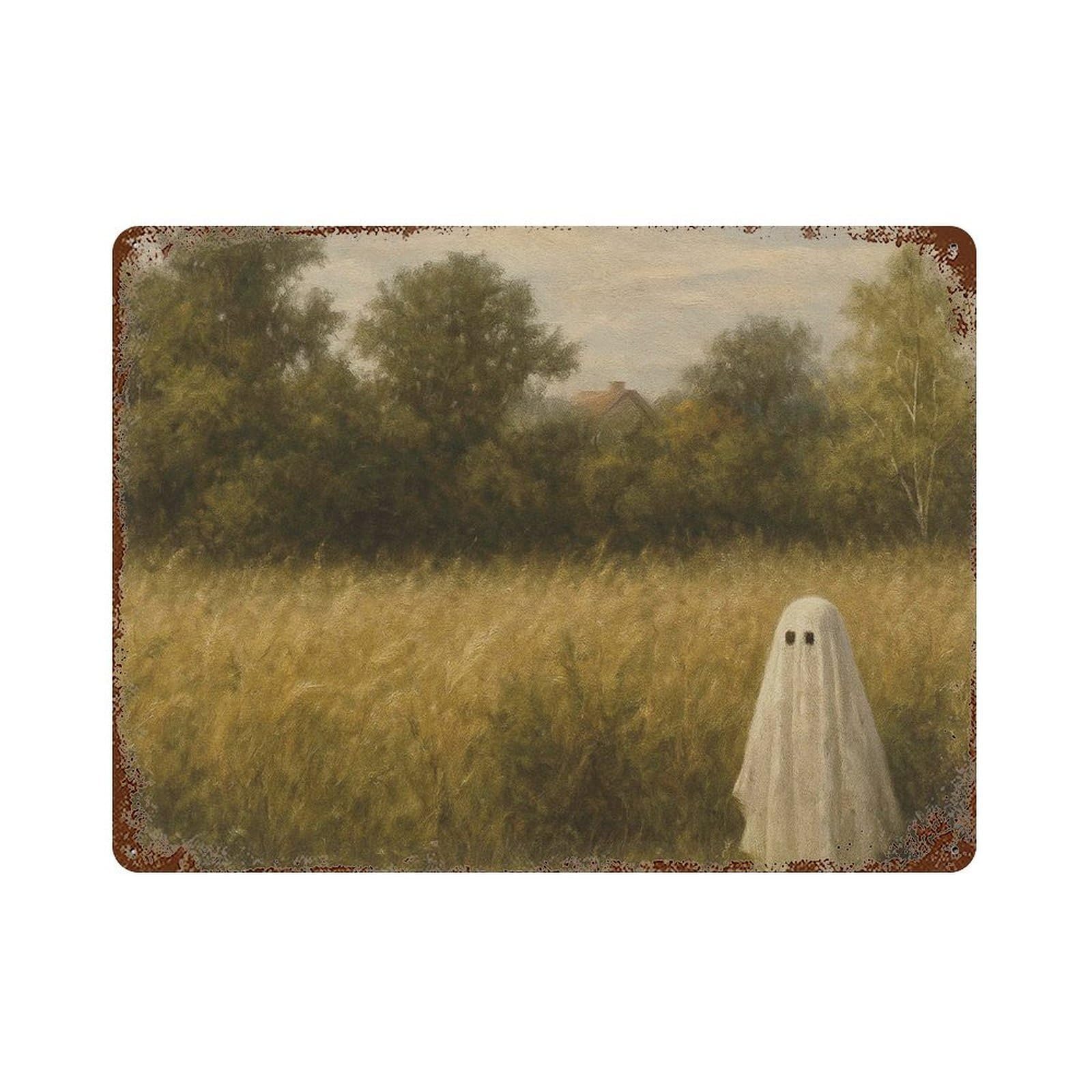 xiaoxiaoshen Vintage Ghost in Wildflower Meadow Spooky Autumn Wall Decor Art Metal Tin Poster Modern Home Decor Art Home Bar Shop Decorations Vintage Sign 30x40cm