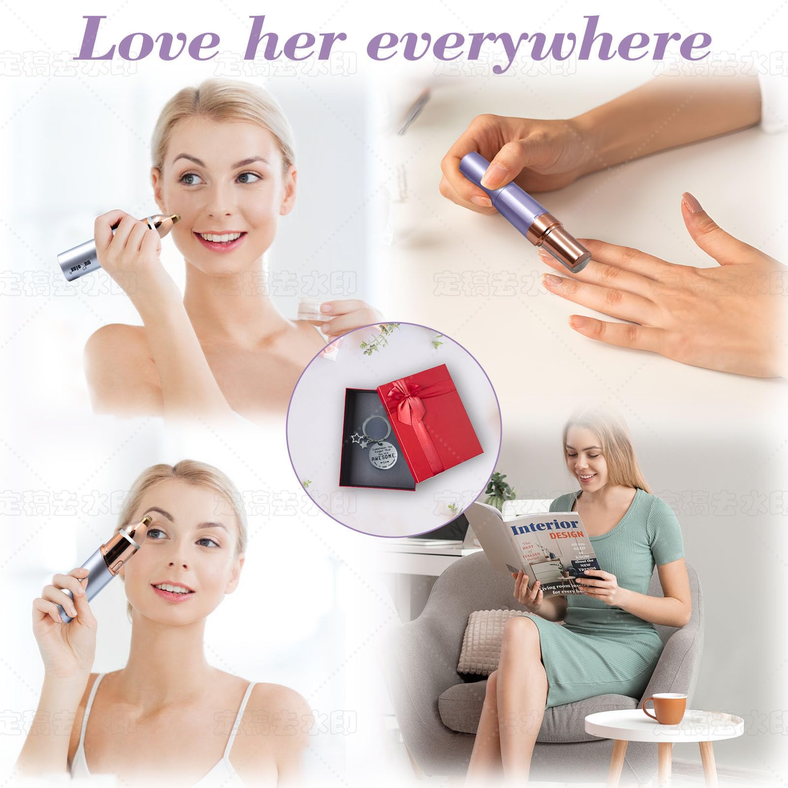Set regalo per la depilazione per donne – kit di rimozione dei peli indolore di lusso, nuovo sistema di epilazione elettrico, rimozione dei peli del viso portatile con 4 testine di ricambio, candela