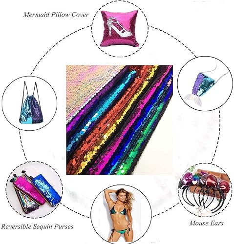 Miniatura 6 de The Yard - Tela reversible de lentejuelas color rojo y dorado para funda de almohada, funda de almohada brillante para eventos, bodas, banquetes