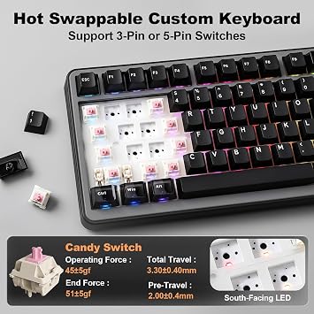 YUNZII B75 PRO MAX 75% Mechanical Keyboard (Black, Candy Switch) | QMK/VIA, Wireless Keyboard with Screen and Knob, Custom Hot Swap, Gasket Mount, Creamy Switches, RGB for Gaming/Win/Mac