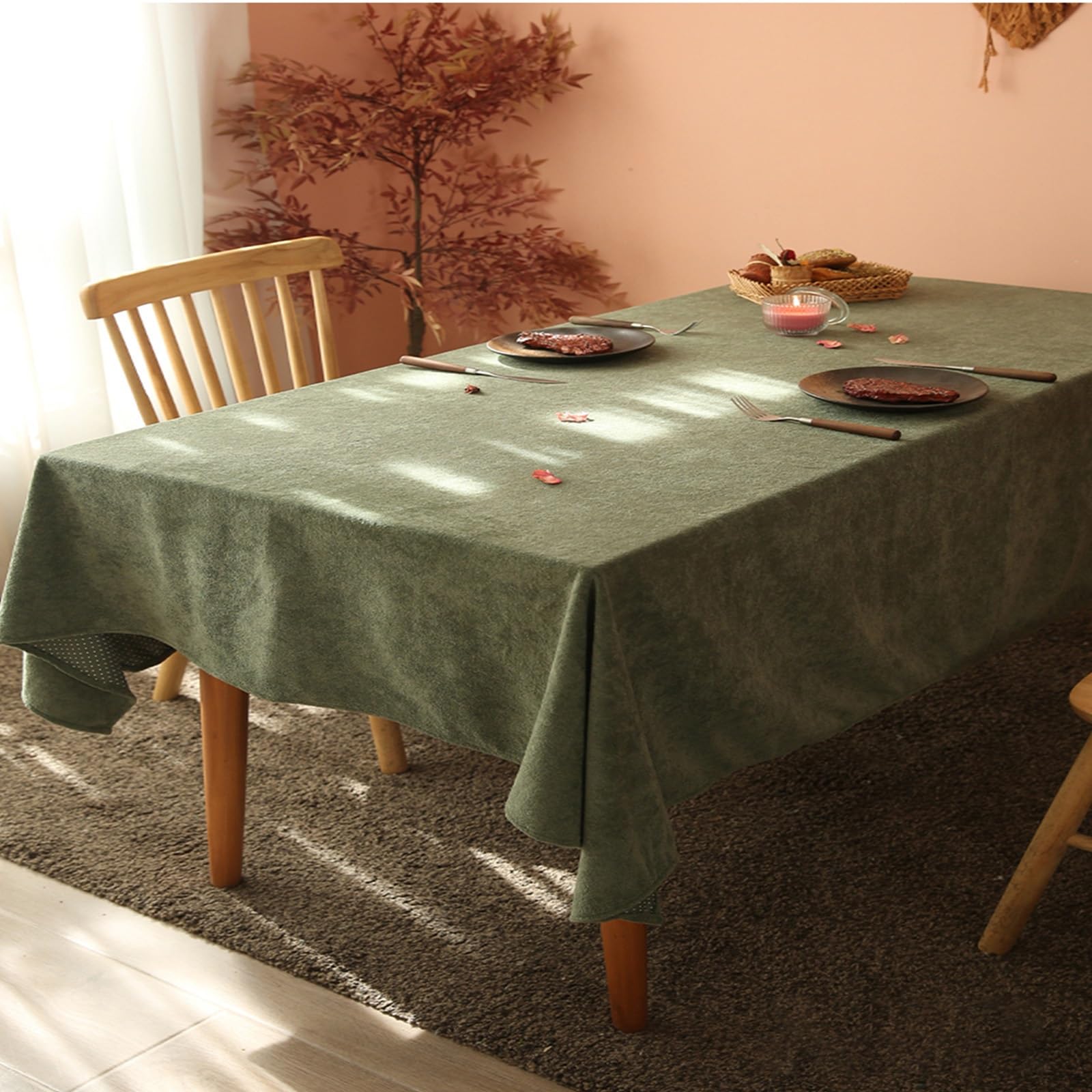 Nappe Unie en Tissu Doux, Nappe ImperméAble Et RéSistante De Style Rustique, IdéAle pour Les Mariages, Les Anniversaires(Green,140x240cm)