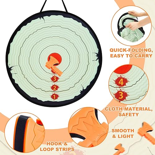 Miniatura 3 de Hiboom Juego de 4 juegos de lanzamiento de hacha en el patio trasero, incluye 4 dianas de dardos y 16 hachas, juego de lanzamiento de hachas, juegos