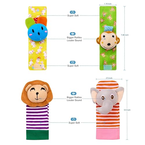 Miniatura 6 de Juego de calcetines de algodón y correa de sonajero para bebé, juguetes infantiles de 0, 3, 6, 9, 12 meses, regalos para bebés para niños y niñas,
