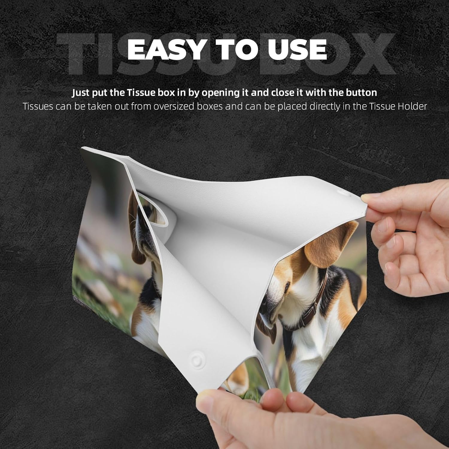 Decorative Tissue Box Cover ovely Pet Dog Beagle Tissue Box Holder Aesthetic Leather Storage Organizer Box for Bathroom Vanity Tabletop Night Stands Office Funny Home Decorative Tissue Case image 3