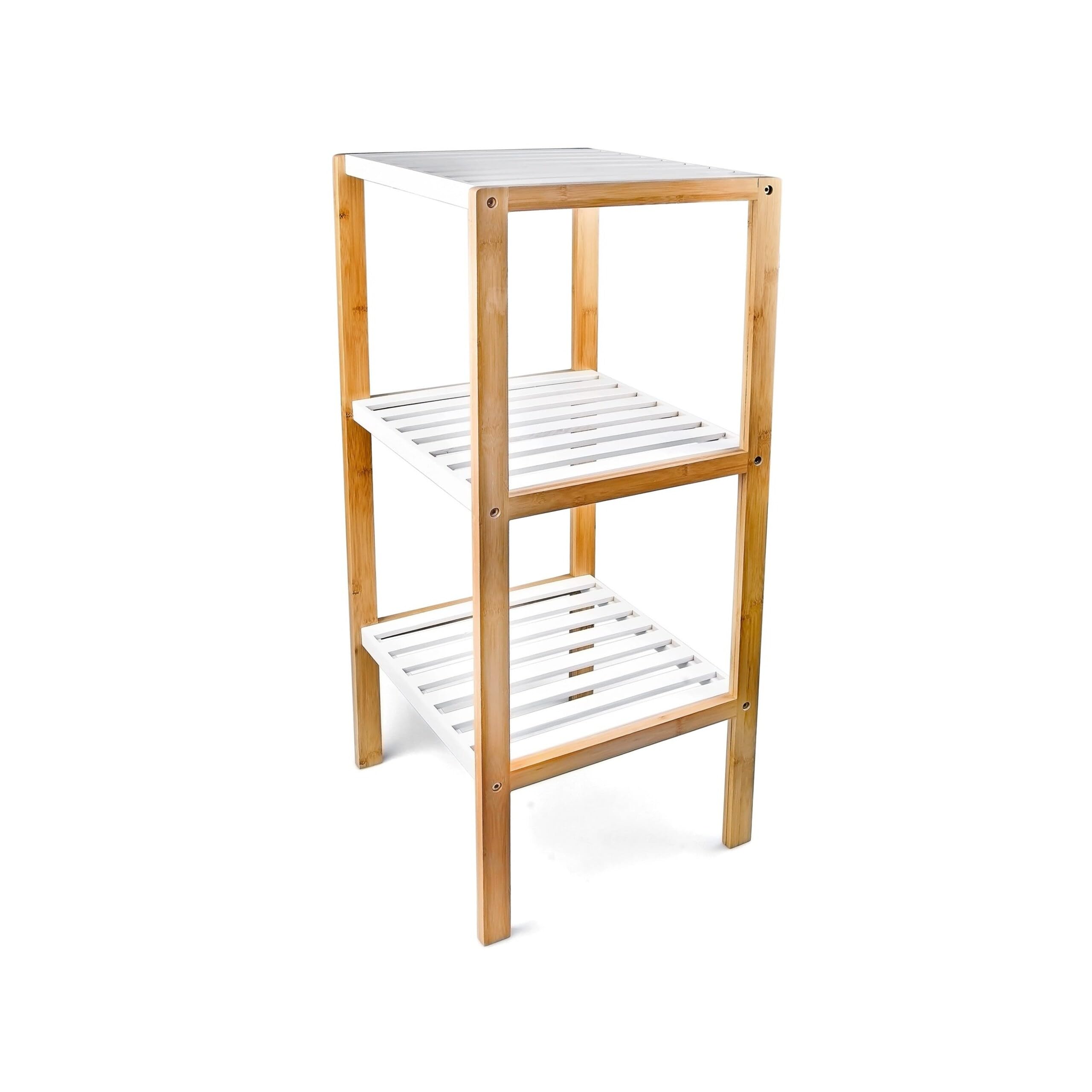 Relaxdays Scaffale da Bagno in bambù, HLP: 80 x 33 x 34 cm, 3 Ripiani, Mobiletto Salvaspazio Cucina, Naturale Bianco, Legno