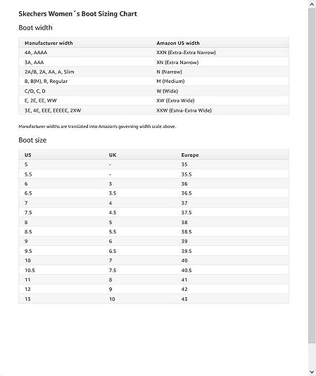 skechers women size chart