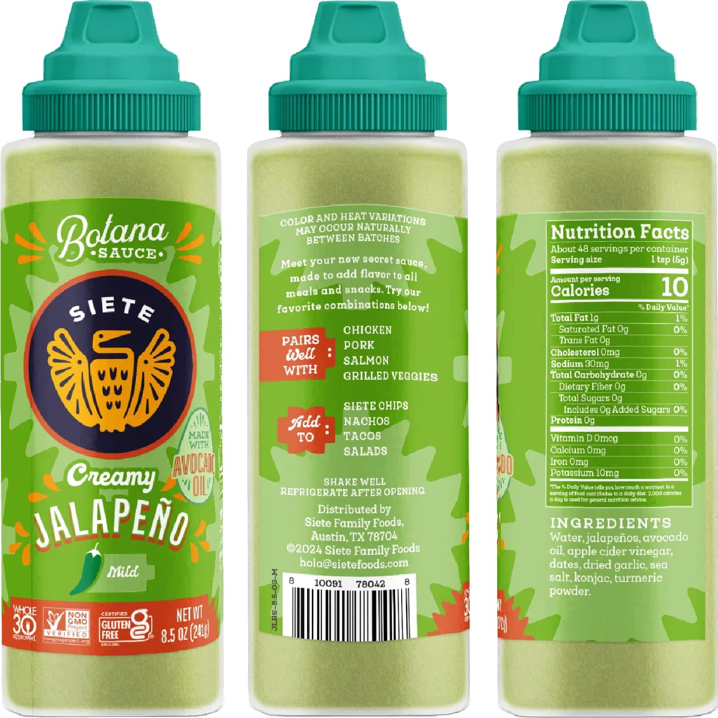 Siete Creamy Jalapeño Botana Sauce 3-Pack (Mild Heat, Gluten-Free) with Galley Grove Sugar-Free Peppermint Mints