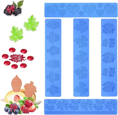 Miniatura 10 de Qivine Moldes de silicona para alimentos, moldes pequeños para hornear, formas de silicona para horno, 5 moldes de fondant para decoración