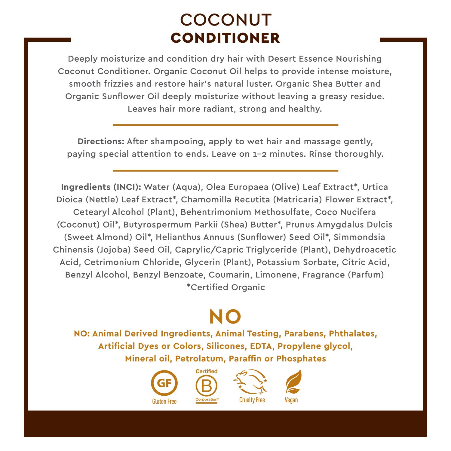 Desert Essence Coconut Conditioner - 8 fl oz - Nourishing for dry hair, smooth frizz and restore moisture and shine with Organic Coconut Oil, Shea Butter, and Sunflower Oil - Image 5