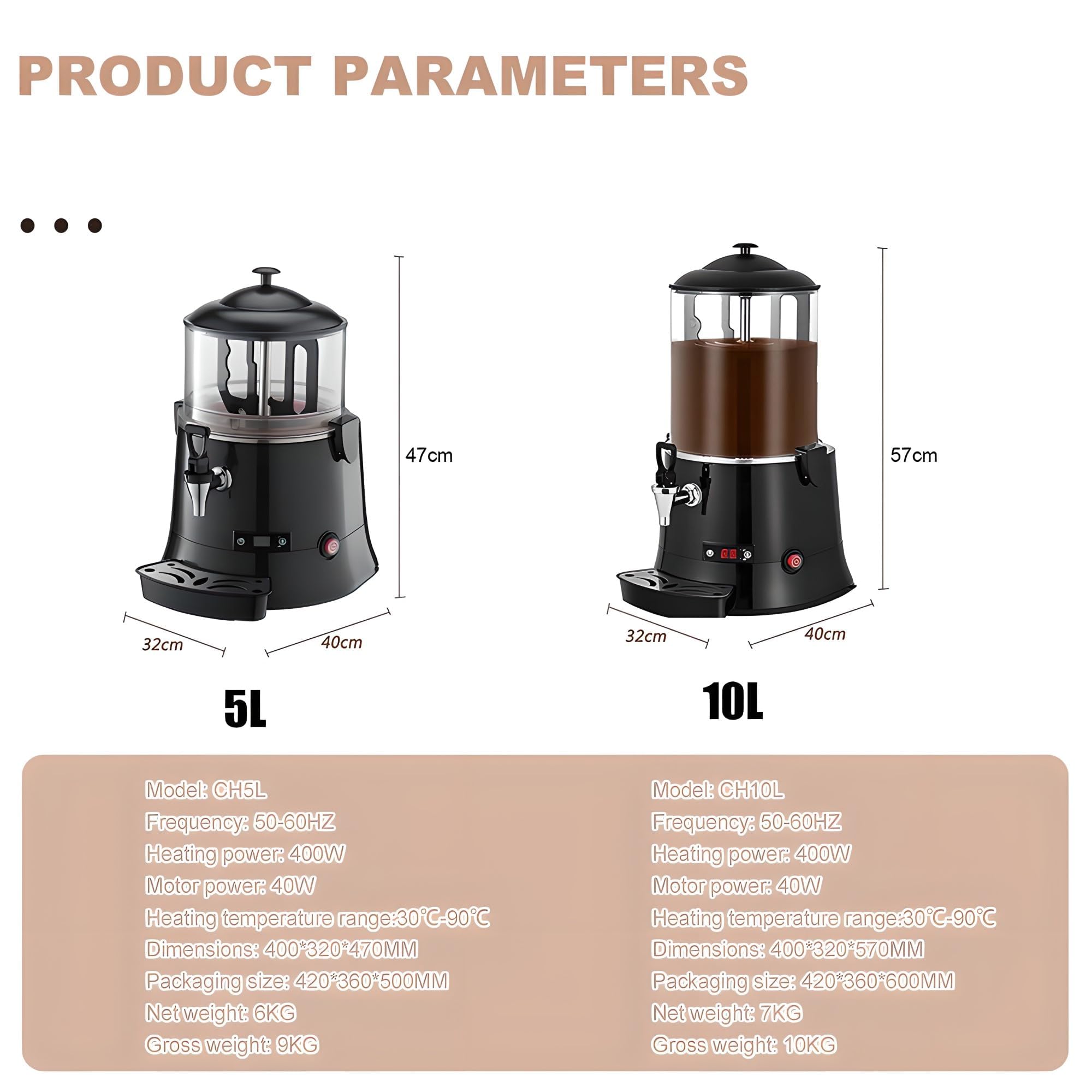 Dispensateur de Chocolat Chaud avec Affichage numérique LED et contrôle de la température (30-90 ° C / 86-194 ° F), 400W Party Beverage Warmer pour Chocolate & Cocoa Black 101L