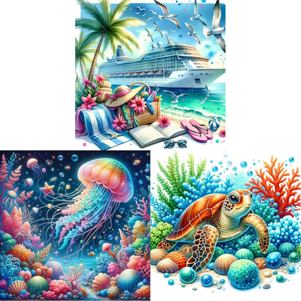 Kexpery 17+20+19 Seaside Vacation Art Kit Diamond Painting Landscape 5D Round Diy 40X40cm For Adults Beginners Home Decoration Original Gift