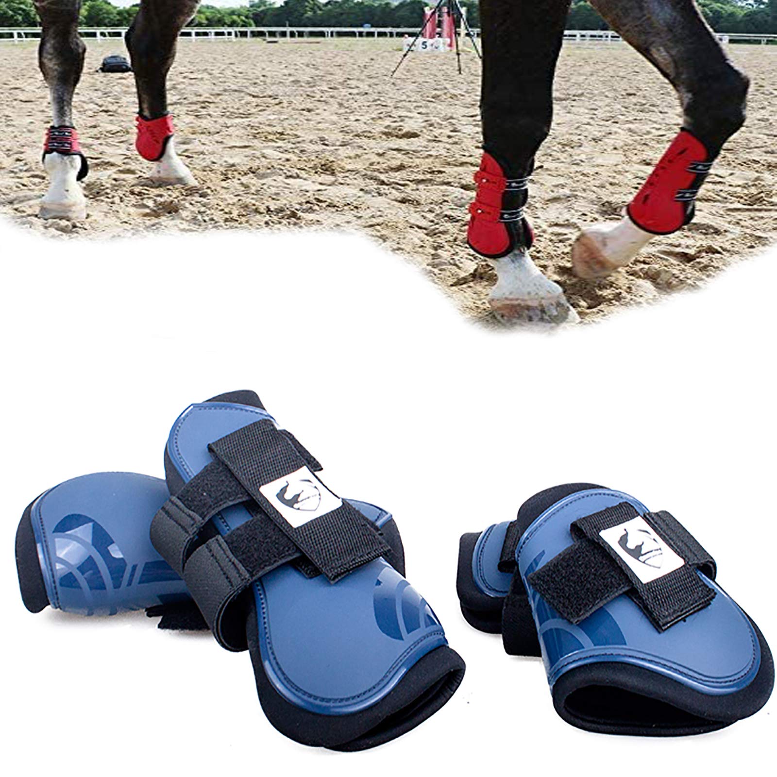 Protectores de tendones Botas de Caballo Juego de 4,Botas de protección para Saltos de Caballos Profesionales Abrigo de Apoyo para Caballos Botas Ajustables,Azul,L