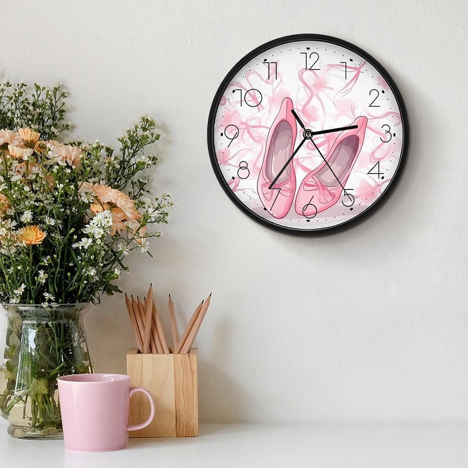 Ballet Shoes Round Wall Clock Silent Clock 10 Inch image 3