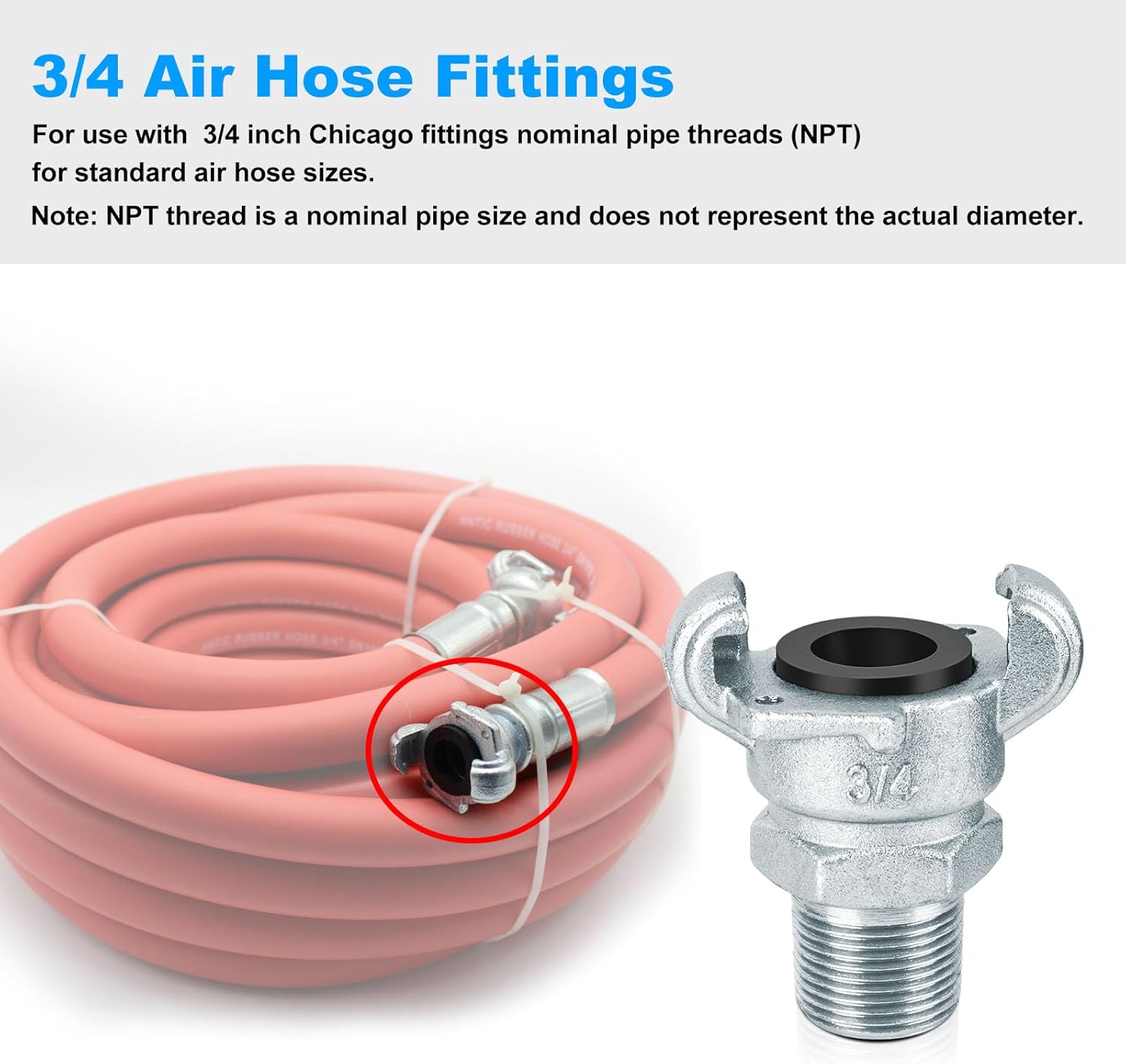 3/4 Chicago Fitting for Air Hose Fitting, NPT Male End Chicago Fittings,With Iron 2 Lug Universal Coupling,3/4 Chicago Air Hose Fitting Adapter