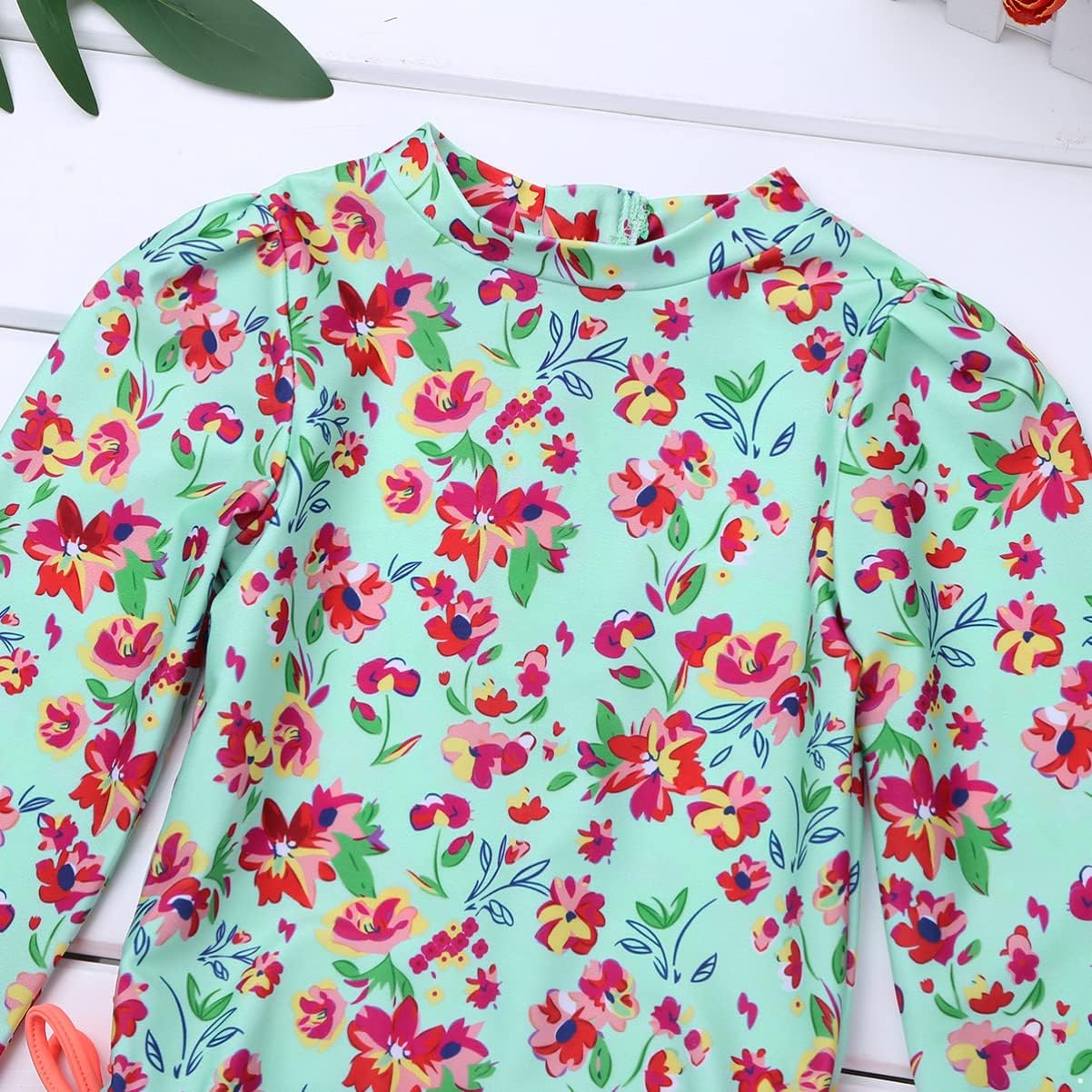 Infant Baby Girls One Piece Floral Printed Ruffled Swimwear Swimsuit Long Sleeve Rash Guard