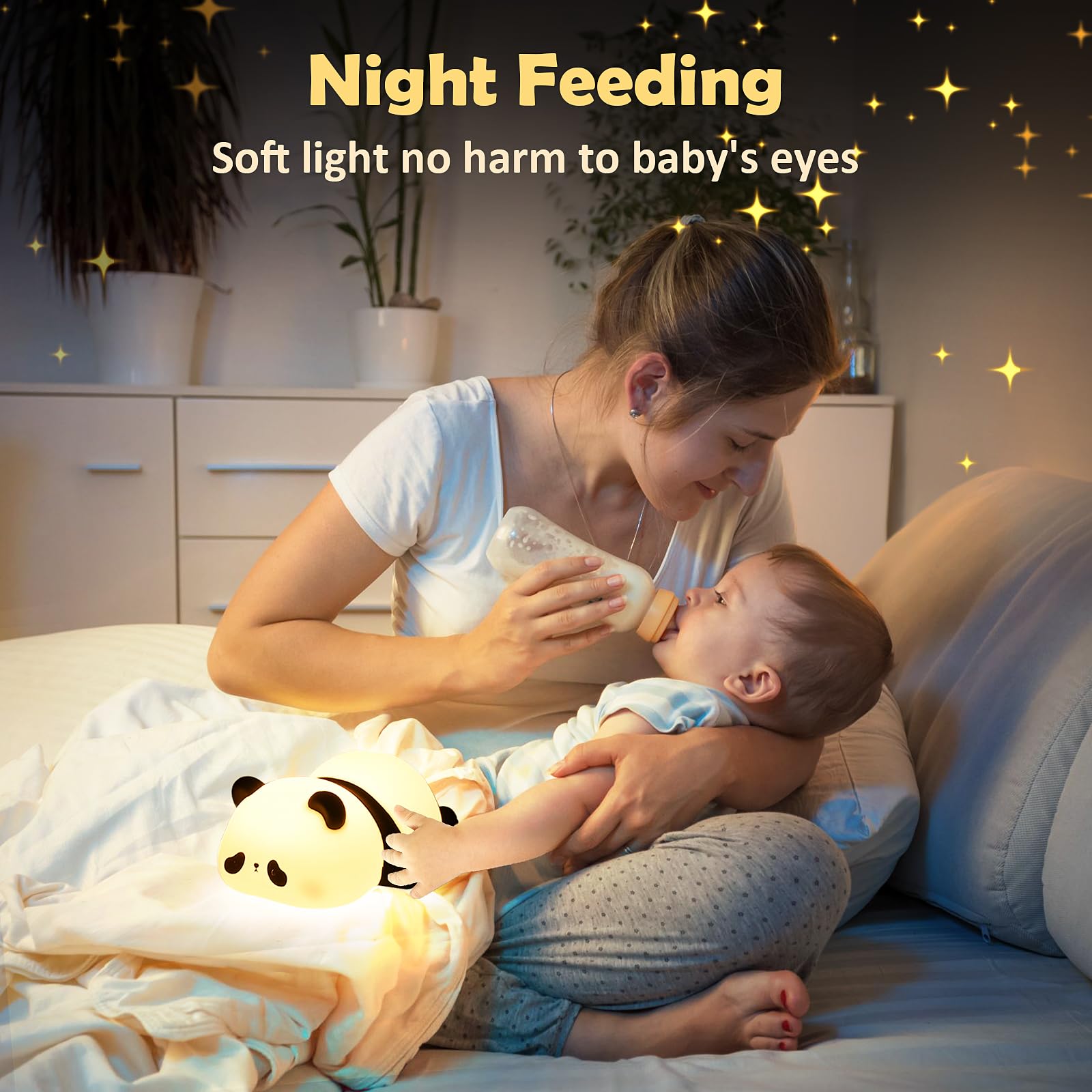 Comius Sharp Panda Luz Nocturna Infantil, Adorable Lampara Bebe Noche, Lampara De Mesita De Noche De Silicona Suave Con Sensor Tactil, Decoracion De Escritorio De Habitacion Regalo De Cumpleaños