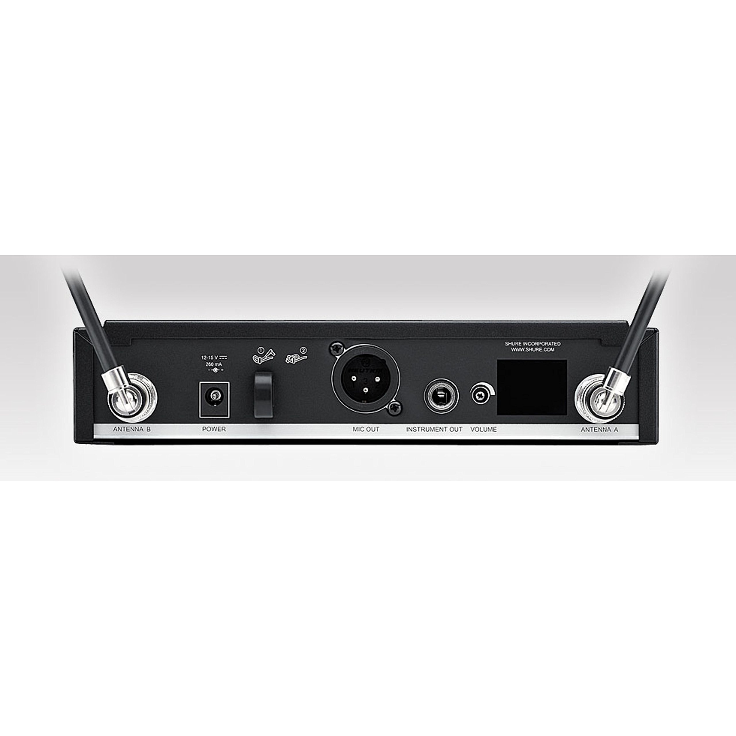 Shure BLX14R UHF Wireless System für Gitarre und Bass - 14 Stunden Batterielaufzeit, 100m Reichweite | Enthält 1/4" Klinkenkabel für Instrumente und Single Channel Rack Mount Empfänger | S8 Band