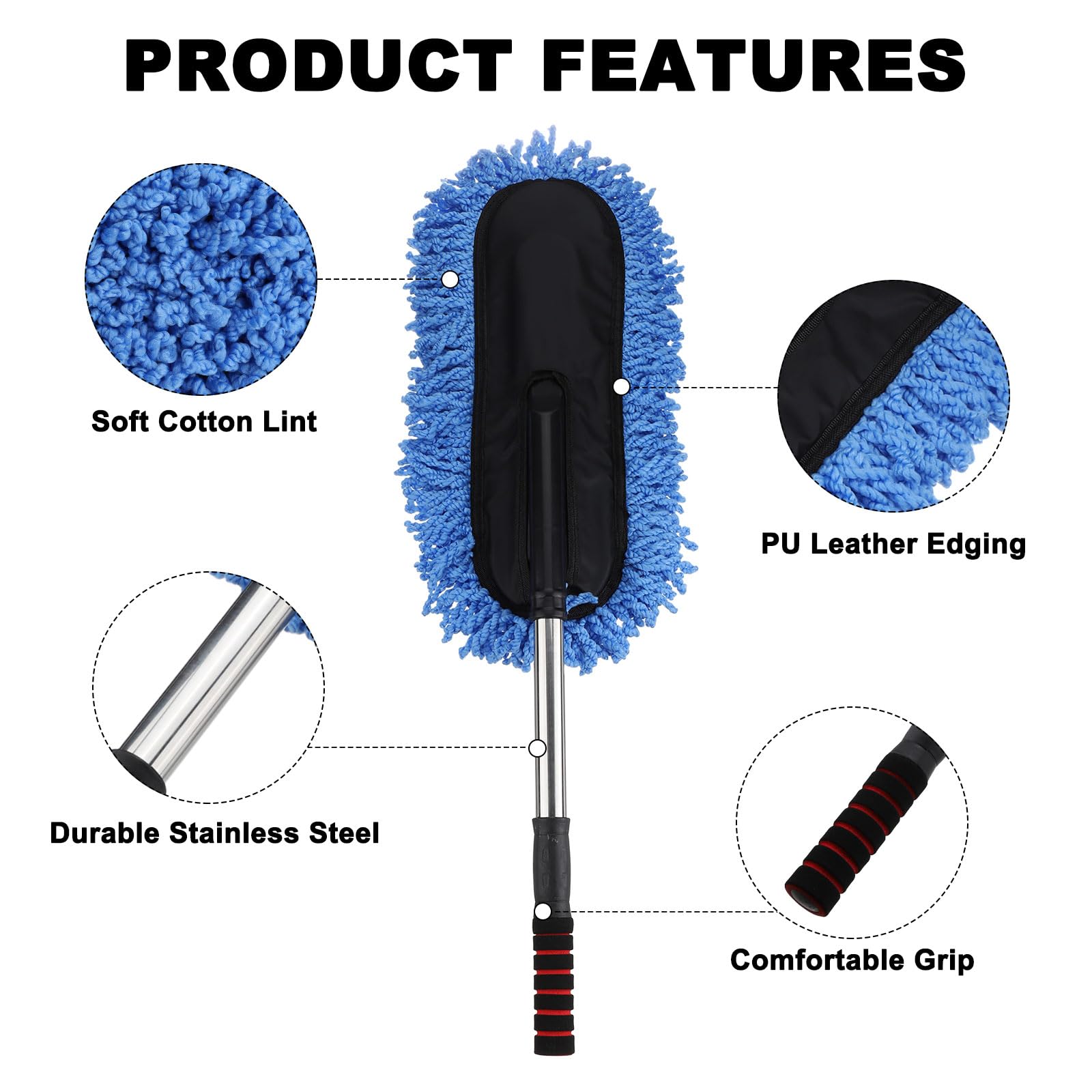sourcing map Auto Staubwedel Bürste Außen Kratzfrei Auto Reinigungsbürste Hochdichte Weiche Auto Detailing Tool mit einziehbarem Griff für Auto SUV LKW Motorrad Hausreinigung Blau