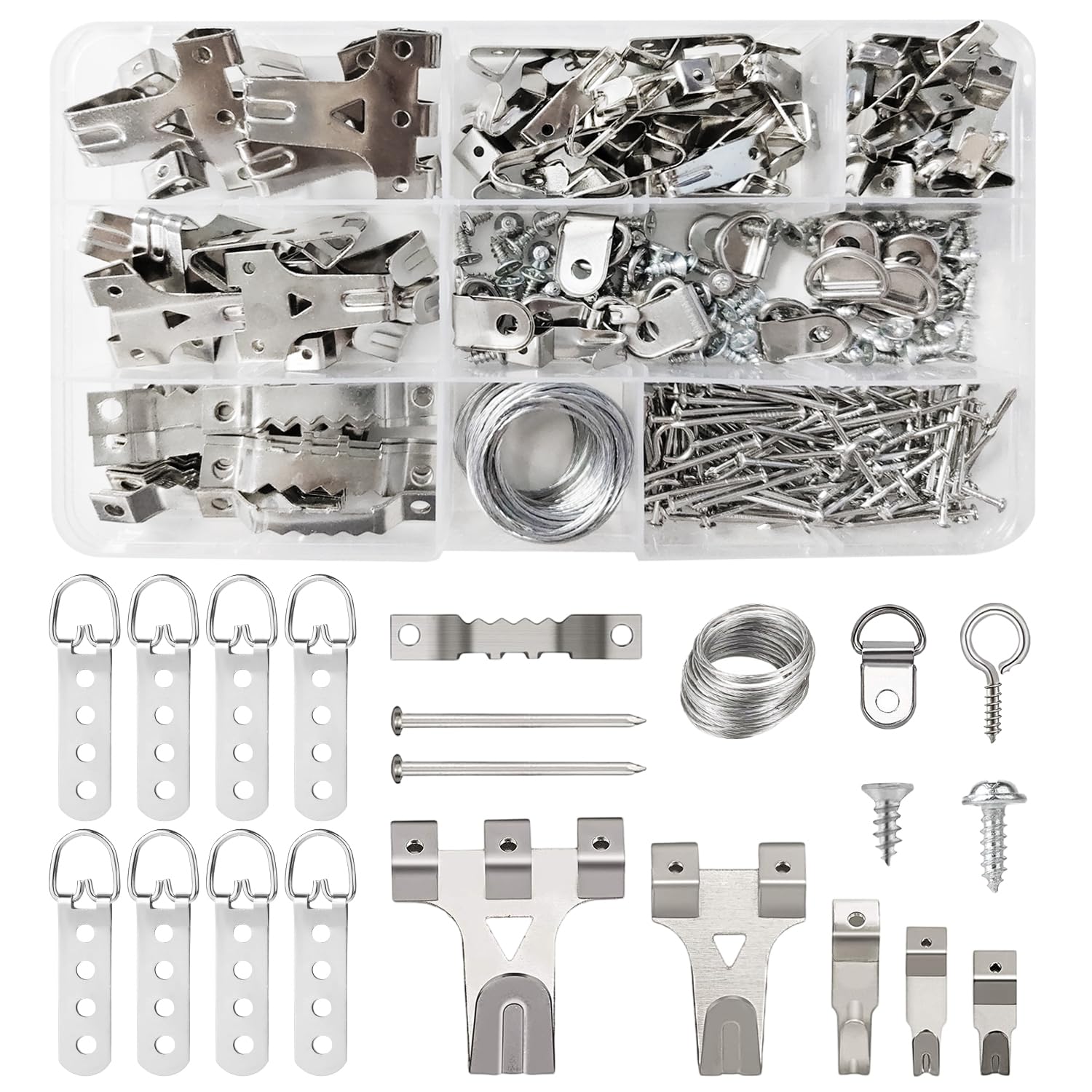 Kit Completo Di 331 Pezzi Per Appendere Quadri E Cornici, Ganci Resistenti Assortiti Con Filo, Anelli A D E Chiodi, Ferramenta Dorata, Pesi Da 4,5 A 34 Kg