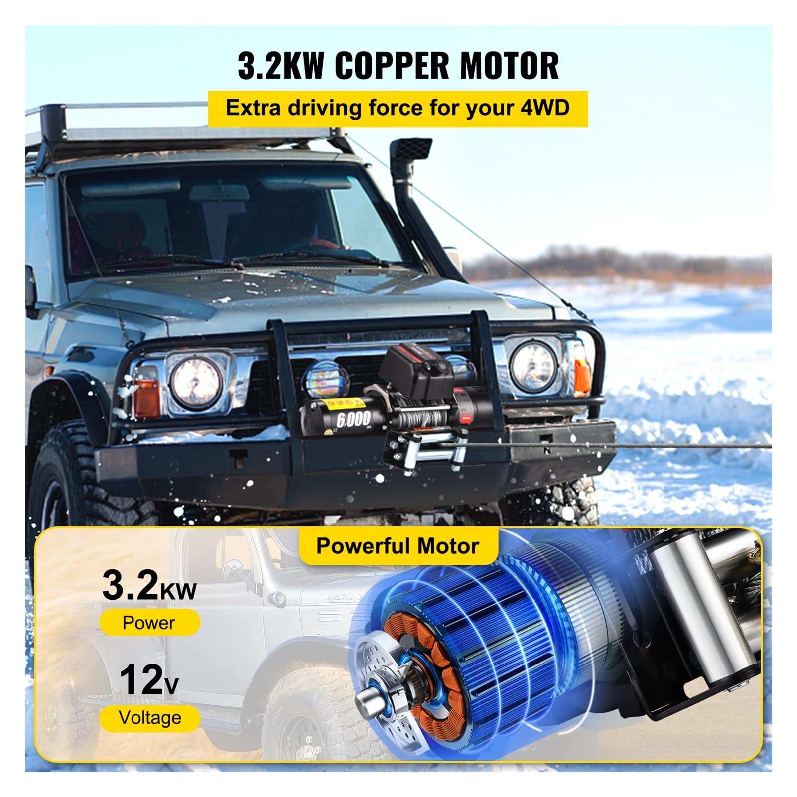 6000LBS 12V wciągarka elektryczna do 4X4 13M lina stalowa przyczepa samochodowa liny pasek holowniczy ze sterowaniem bezprzewodowym ATV Truck Off Road Zapewnij Stabilność