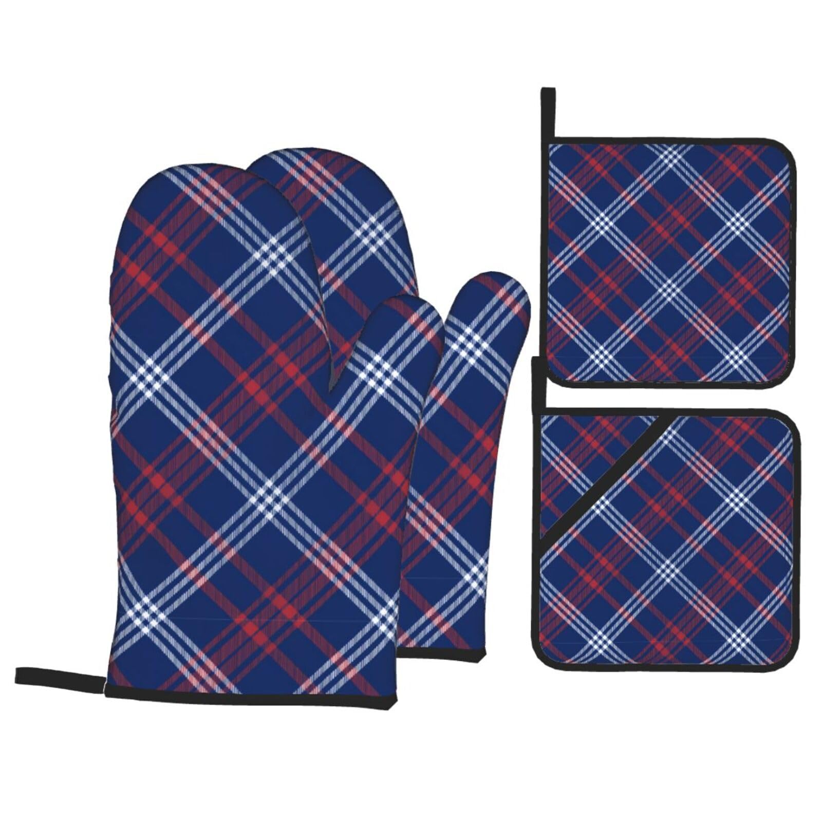 Plaid Heat Resistant Oven Mitts and Pot Holders Set of 4 Protection Utensil Pocket for Grilling Baking Cooking