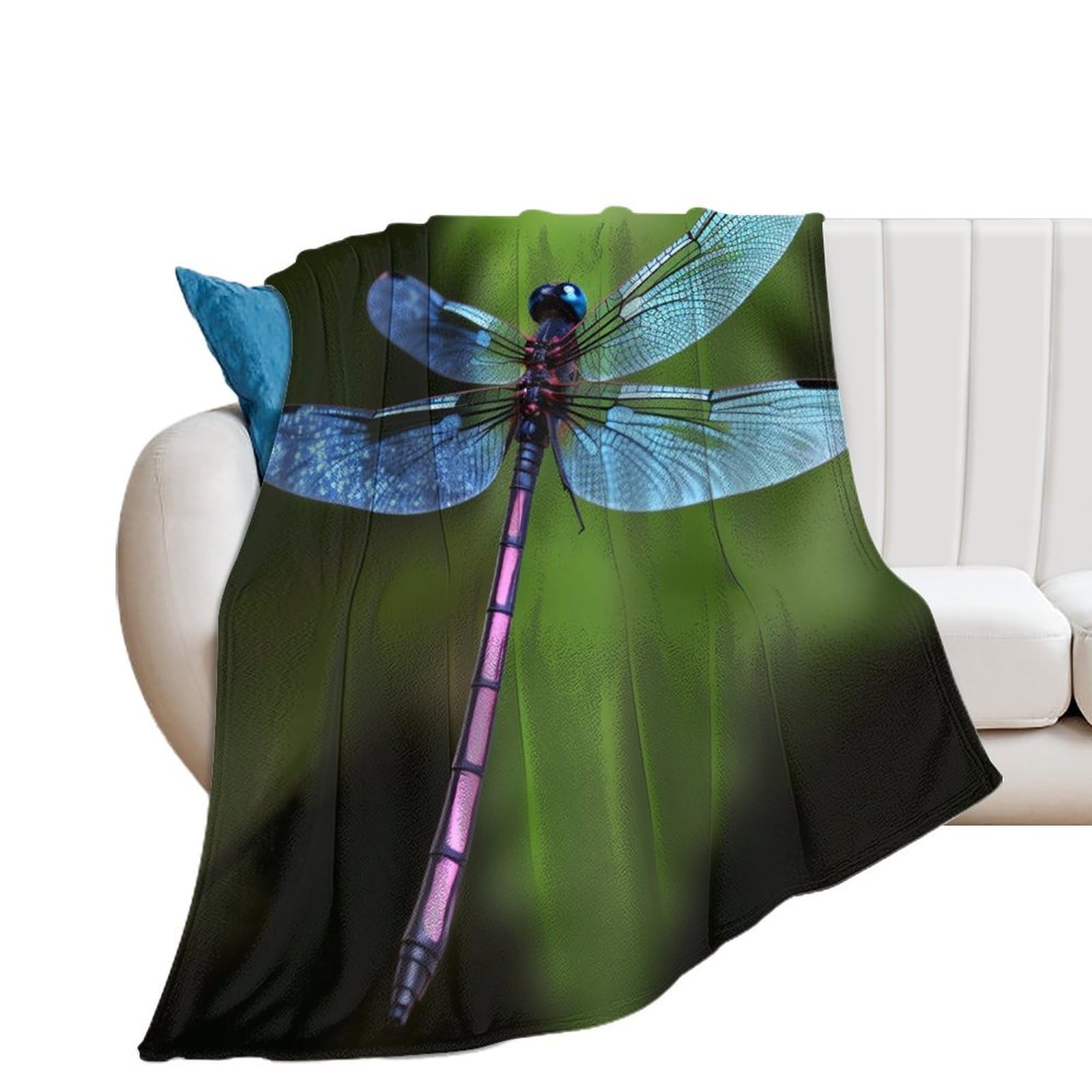 Couverture flanelle légère imprimé libellule bleue jeté de canapé lit