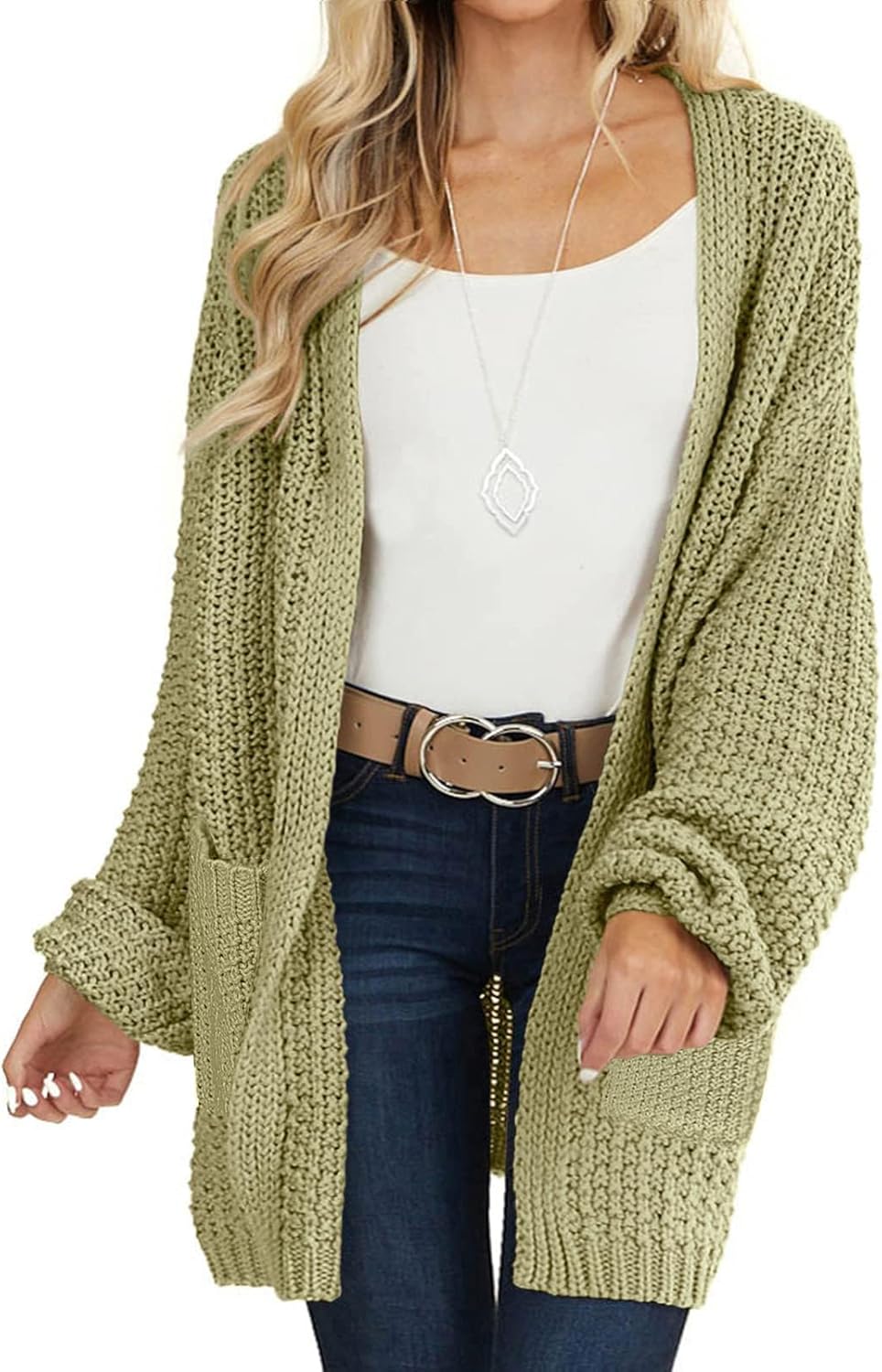MEROKEETY Women's 2025 Fall Open Front Chunky Knit Sweater Oversized Lantern Sleeve Cardigan Outwear