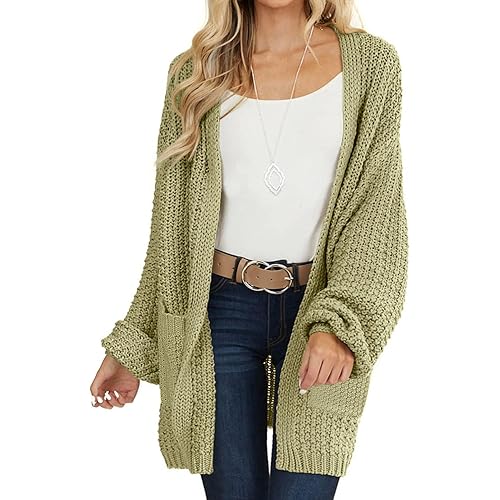 MEROKEETY Women's 2025 Fall Open Front Chunky Knit Sweater Oversized Lantern Sleeve Cardigan Outwear