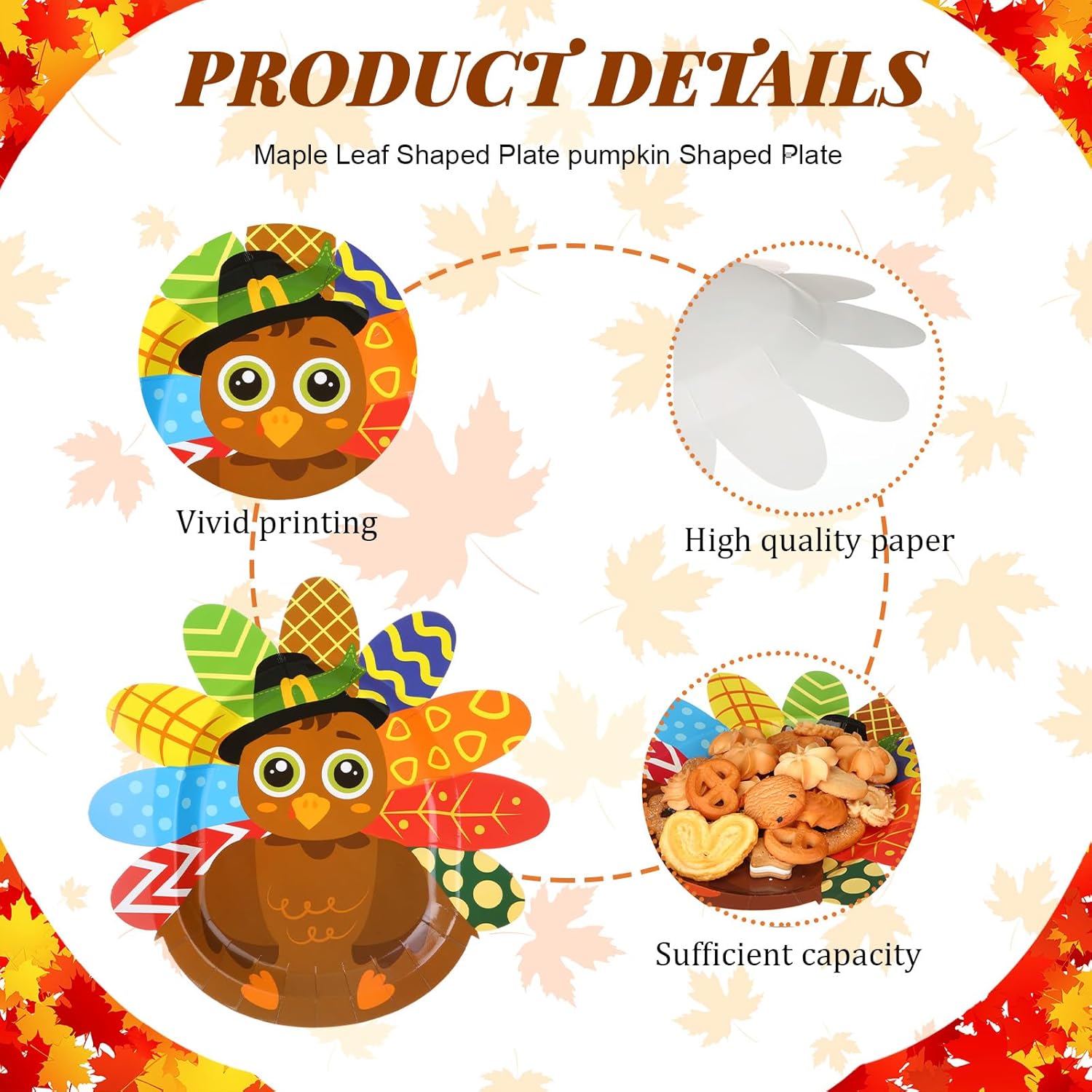 Roshtia 60 Pcs Thanksgiving Turkey Paper Plates 11.8 Inch Disposable Dessert Snack Appetizer Plates Fall Party Supplies Dinnerware Decorative Tableware for Autumn Harvest Party Favors