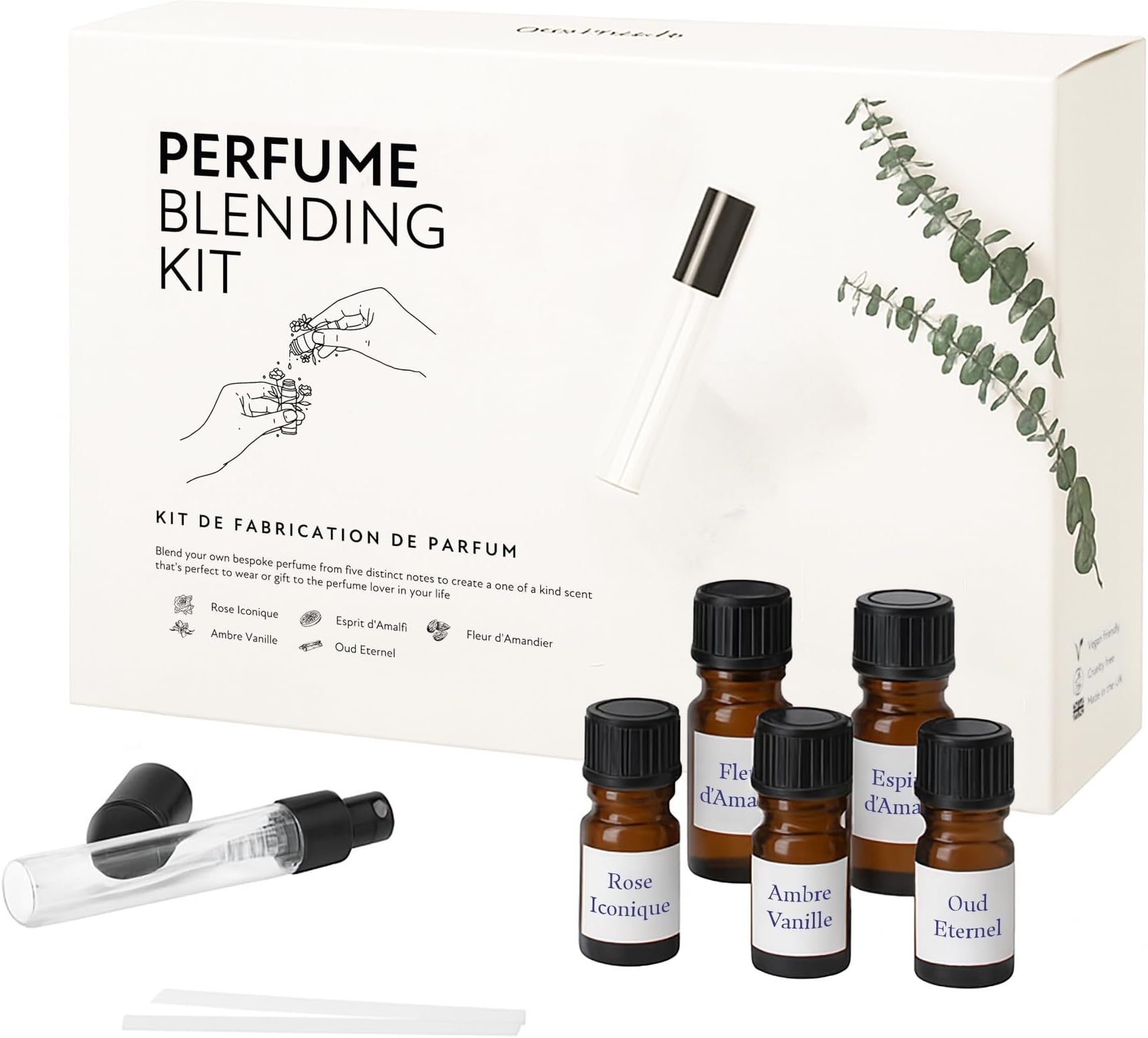 Perfume Making Kit Create Your Own Signature Perfume with 5 Premium Fragrance Oils, Perfumer’s Alcohol, Reusable Glass Atomiser, and Custom Naming Stickers