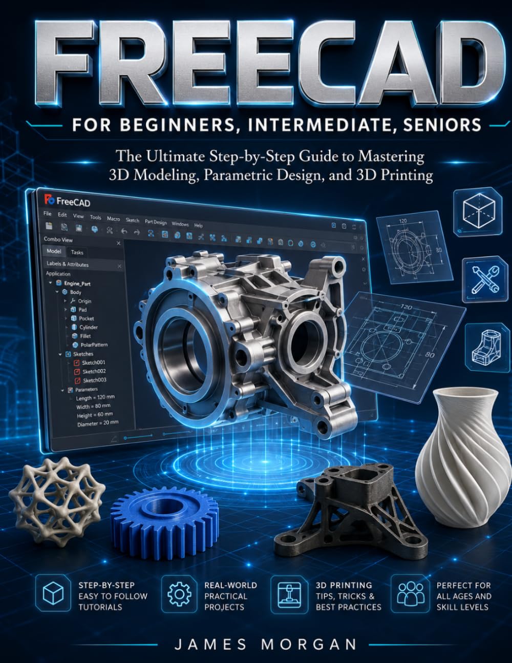 FreeCAD for Beginners, Intermediate and Seniors: The Ultimate Step-by-Step Guide to Mastering 3D Modeling, Parametric Design, and 3D Printing with No Prior Experience Required.