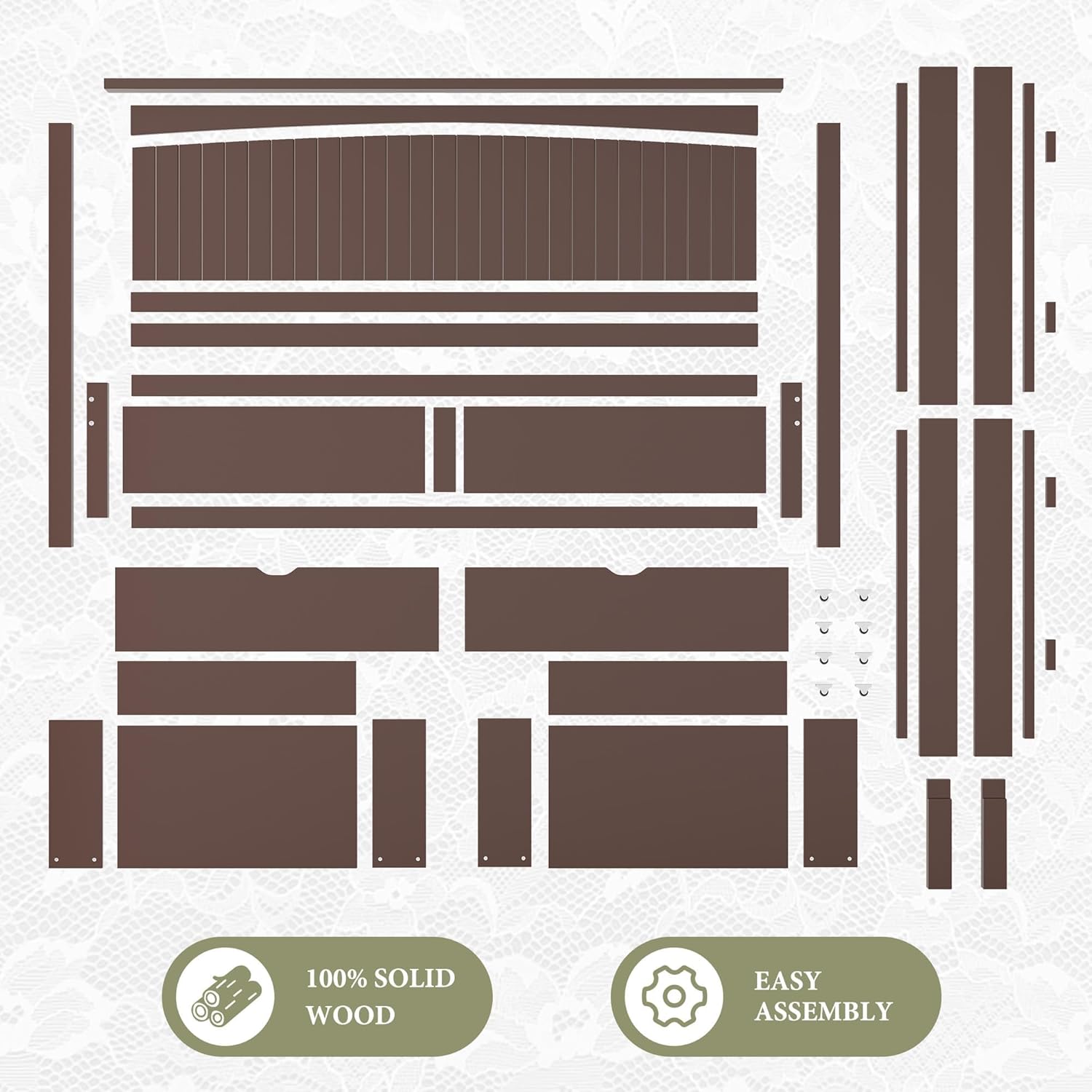 AMERLIFE Solid Wood King Size Storage Bed Frame with Headboard, Platform Bedframe with 2 Storage Drawers, Beadboard Design & Wooden Slats/No Box Spring Needed/Noise-Free, Espresso Brown Finish