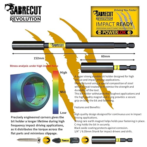 Miniatura 5 de 4 soportes magnéticos SabreCut SCRK1 de 2.362 in y 5.984 in con 2 puntas de impacto PZ2 de 1.260 in compatibles con Dewalt Milwaukee Makita Bosch y