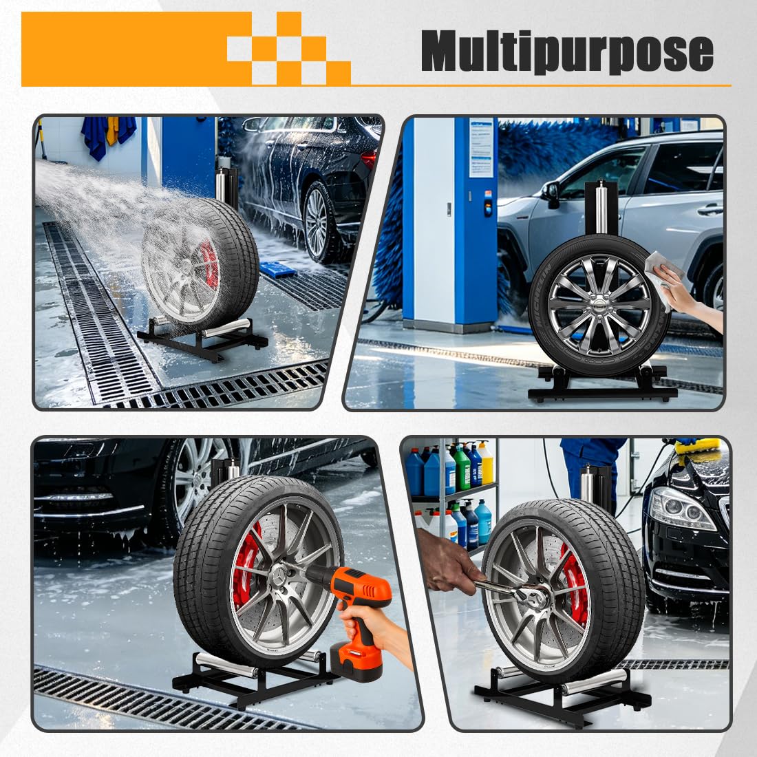 Reifenregal Reinigungsständer Autoreifen Ständer Garagen Zubehör für Reinigen und Polieren von Reifen,Tragkraft 50kg,58x36.5x89cm